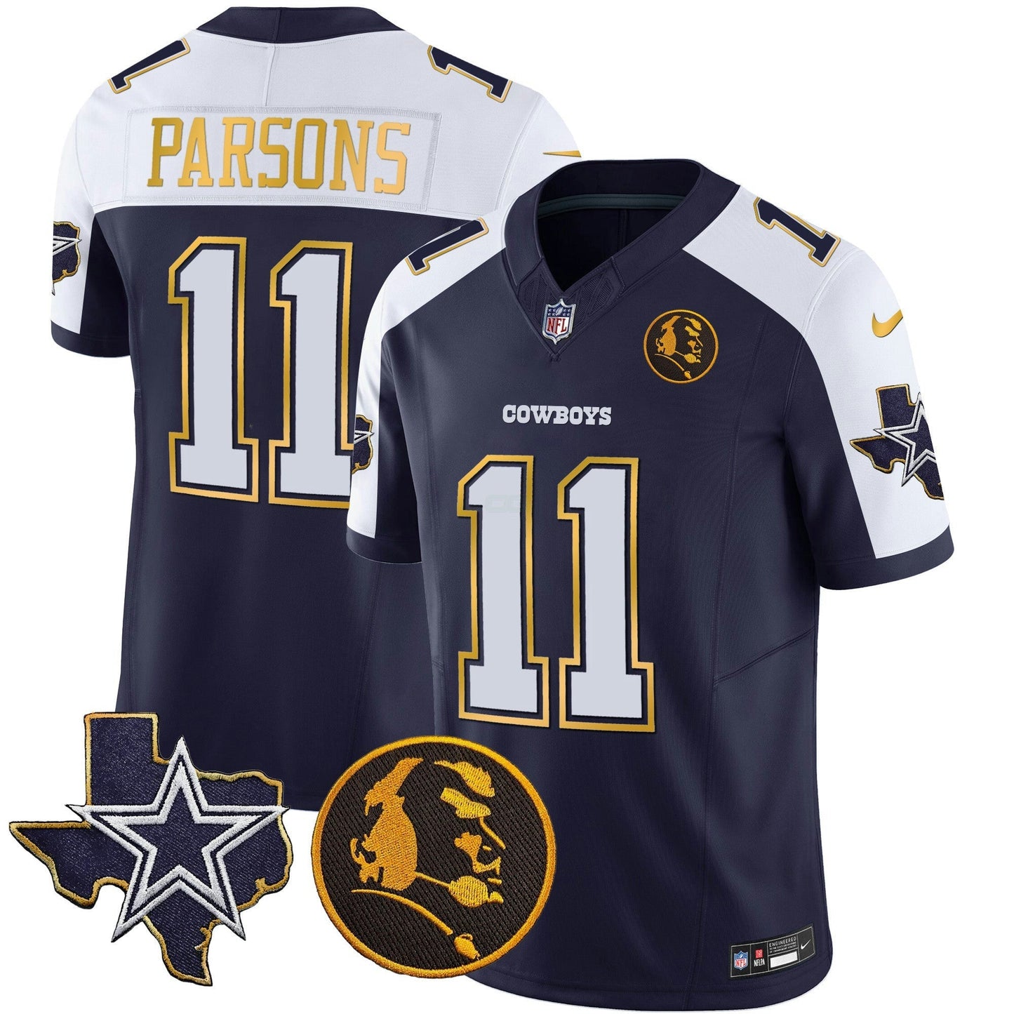 Camisa NFL Men’s Texas & John Madden Patch Dourada Trim Vapor Jersey