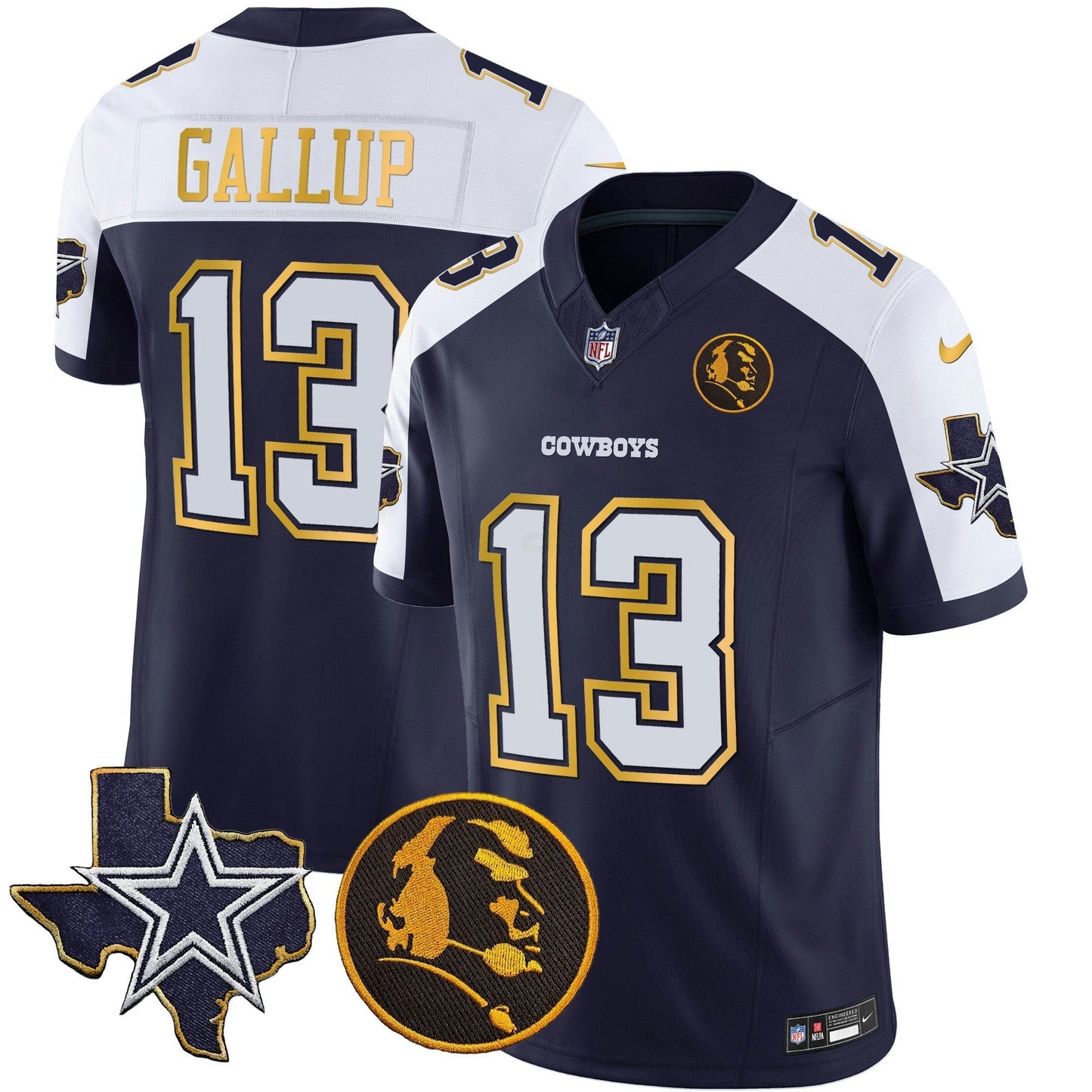 Camisa NFL Men’s Texas & John Madden Patch Dourada Trim Vapor Jersey