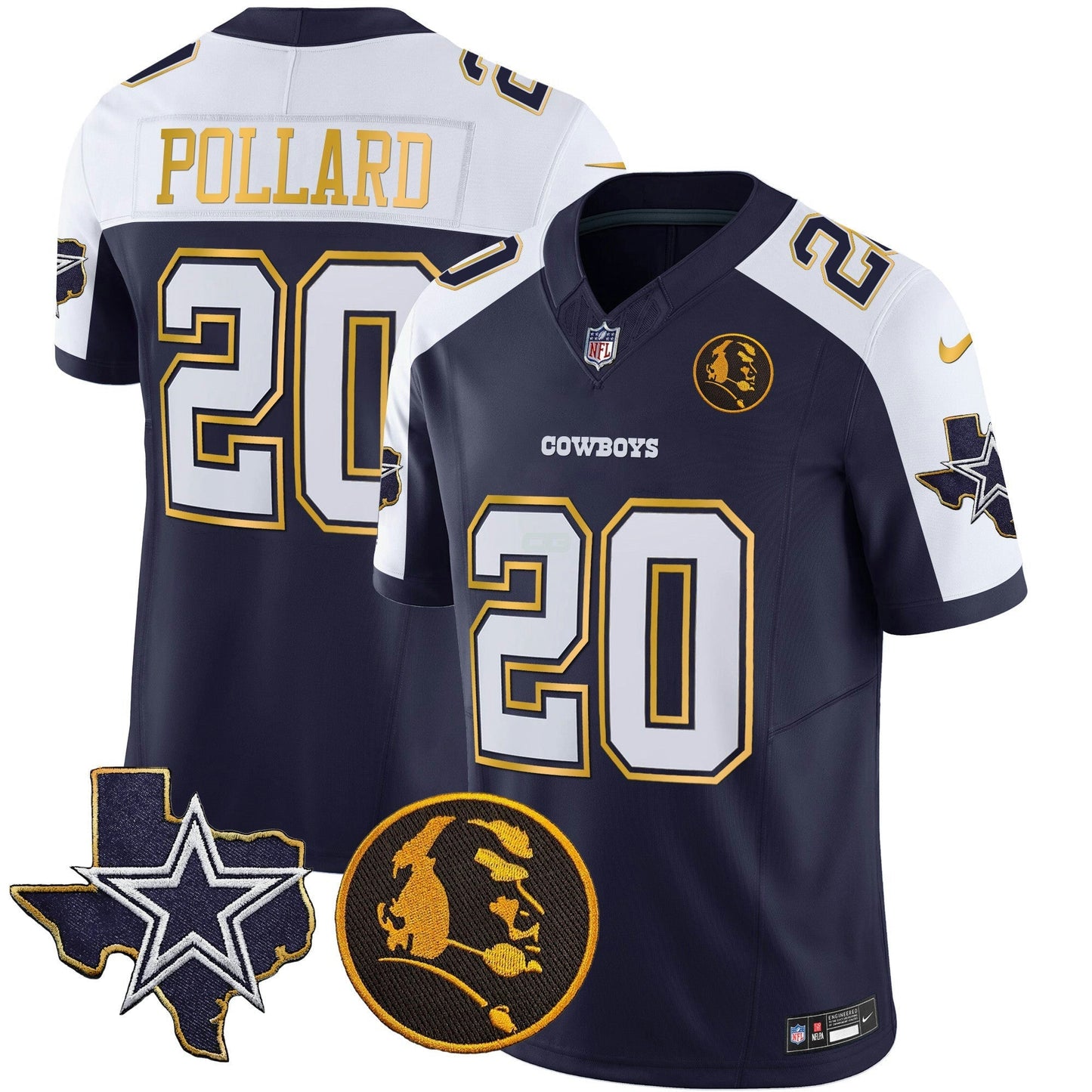 Camisa NFL Men’s Texas & John Madden Patch Dourada Trim Vapor Jersey