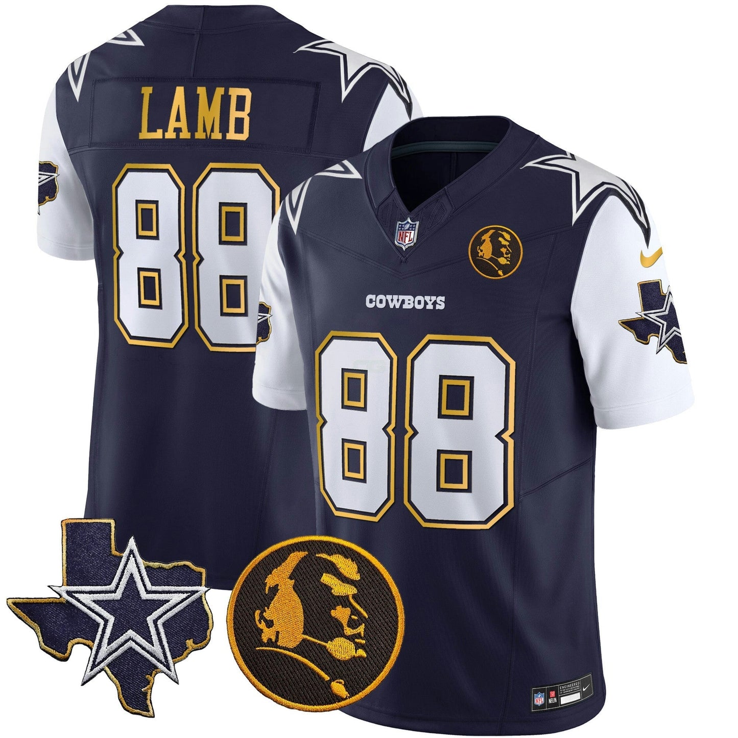 Camisa NFL Men’s Texas & John Madden Patch Dourada Trim Vapor Jersey