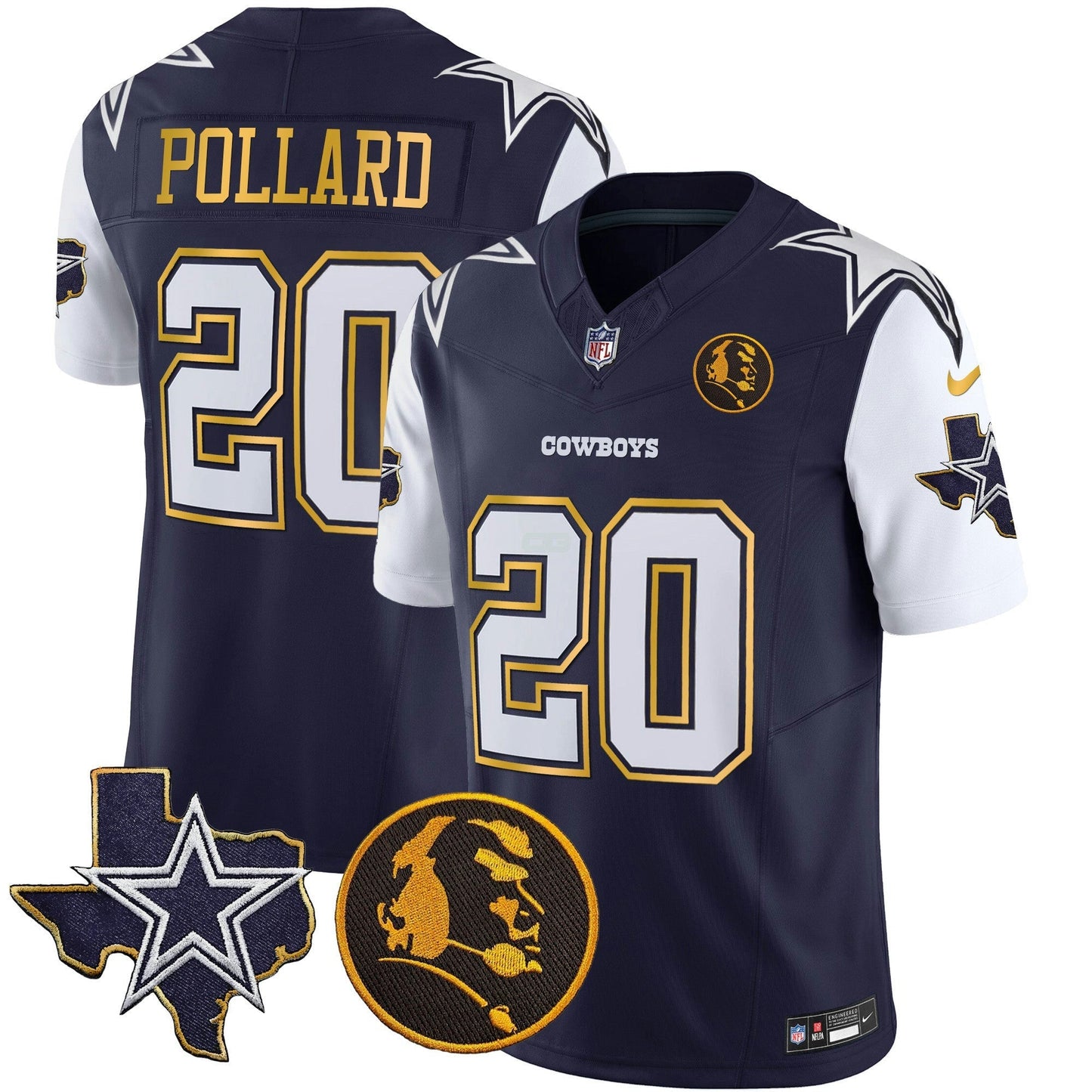 Camisa NFL Men’s Texas & John Madden Patch Dourada Trim Vapor Jersey
