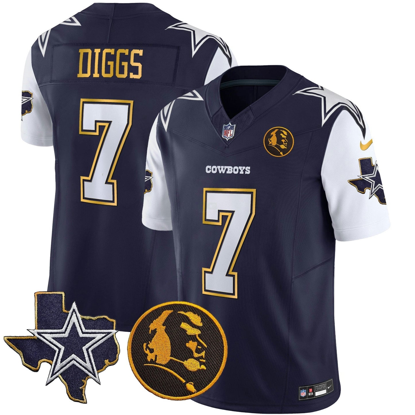 Camisa NFL Men’s Texas & John Madden Patch Dourada Trim Vapor Jersey