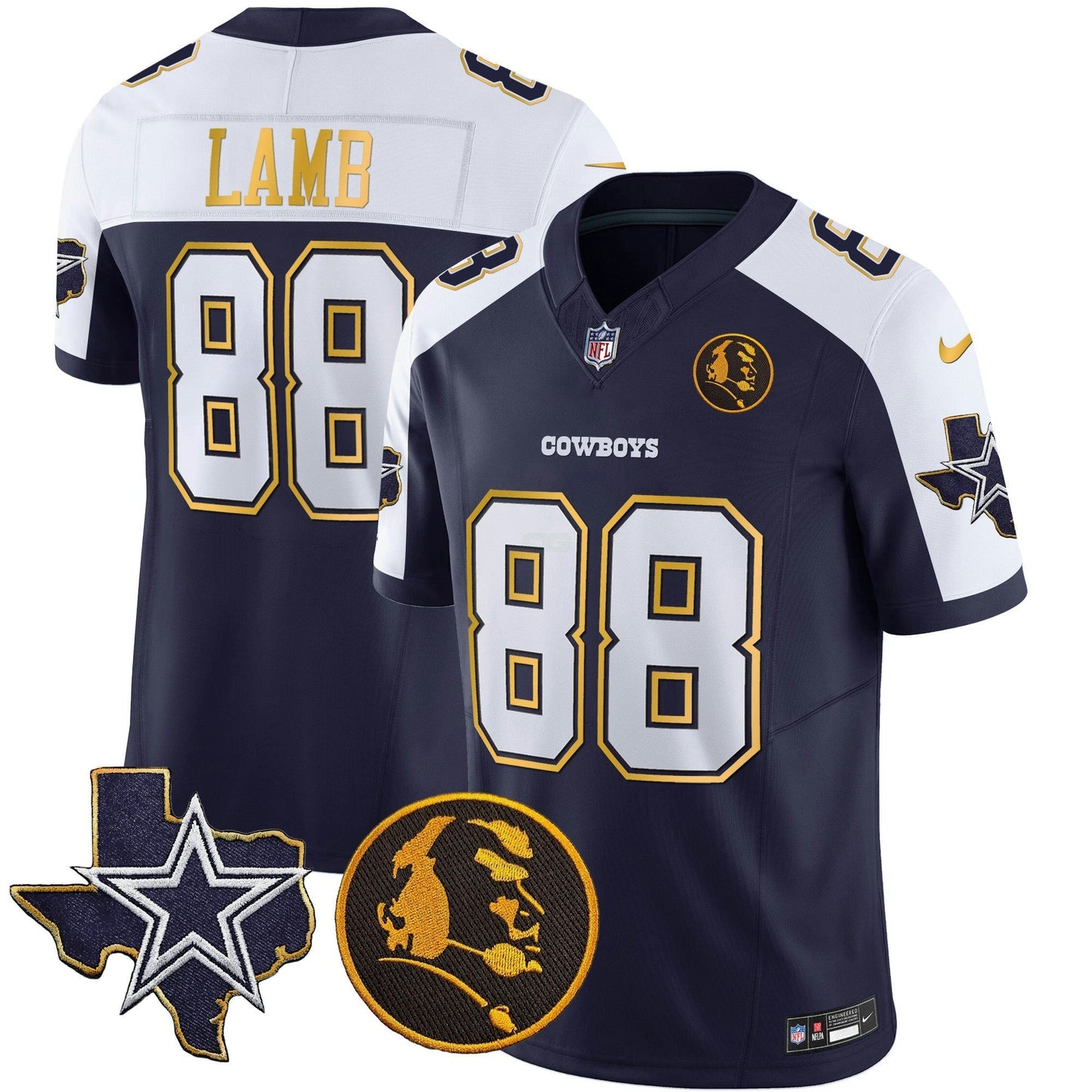 Camisa NFL Men’s Texas & John Madden Patch Dourada Trim Vapor Jersey