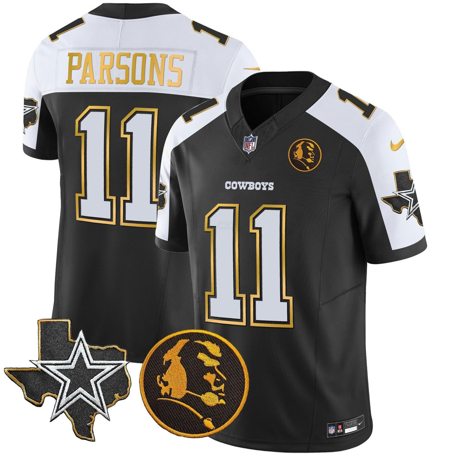 Camisa NFL Men’s Texas & John Madden Patch Dourada Trim Vapor Jersey