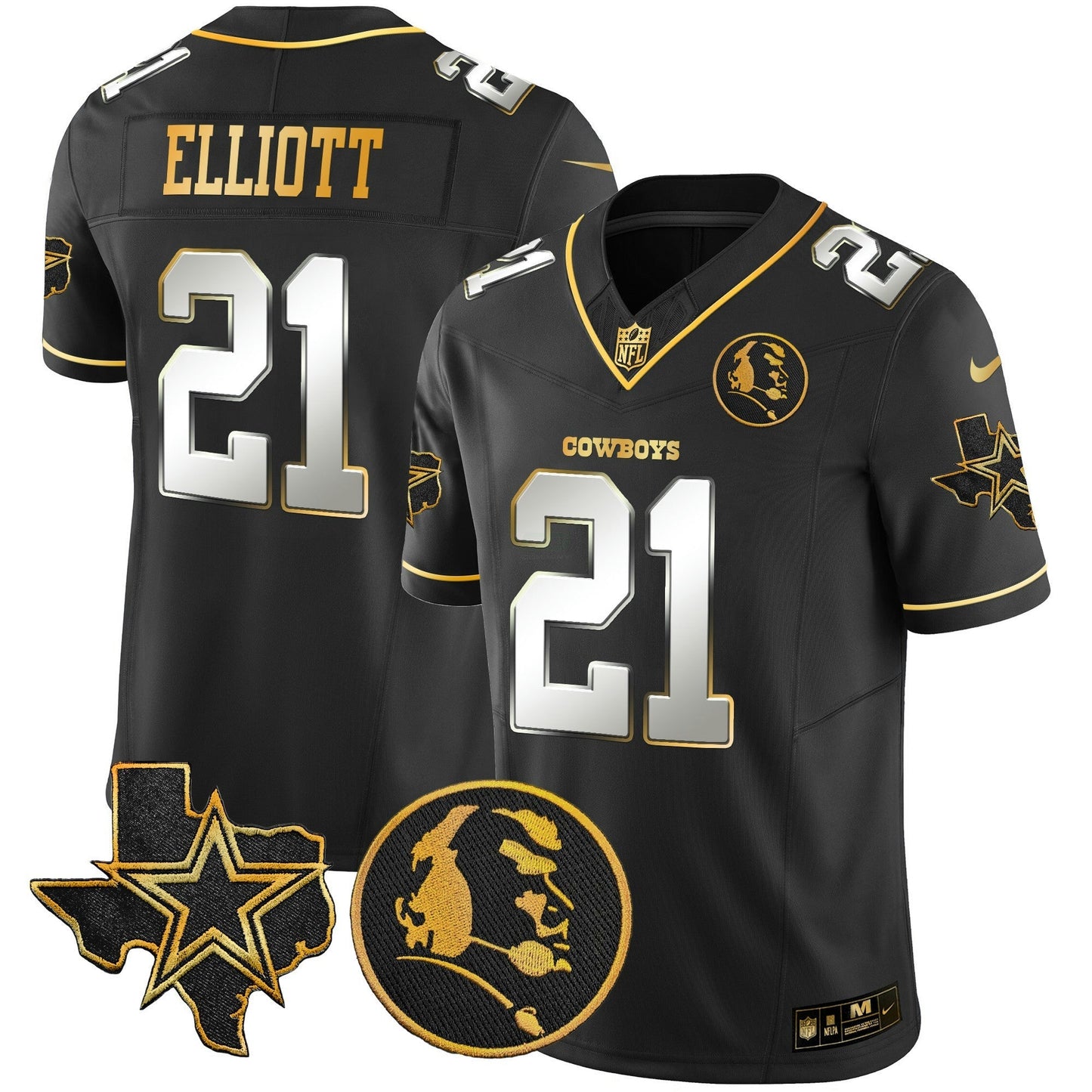 Camisa NFL Men’s Texas & John Madden Patch Dourada Vapor Limited Jersey