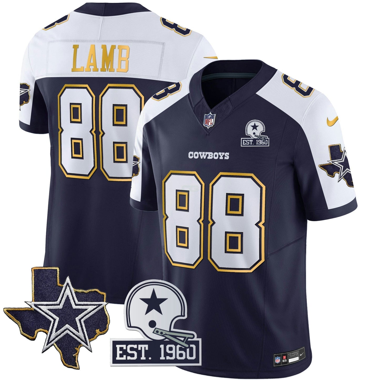 Camisa NFL Men’s Texas Patch Dourada Trim Vapor Jersey
