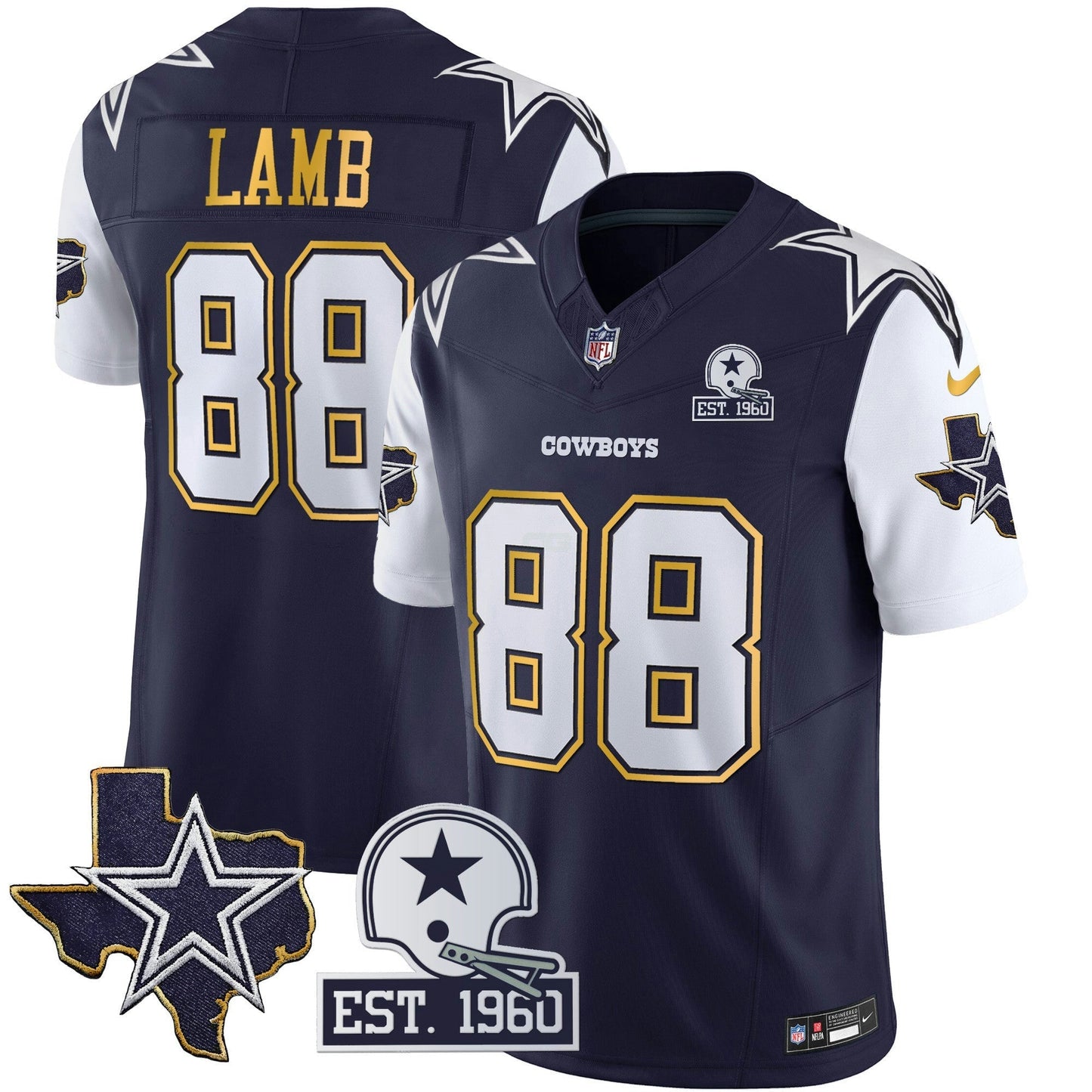 Camisa NFL Men’s Texas Patch Dourada Trim Vapor Jersey