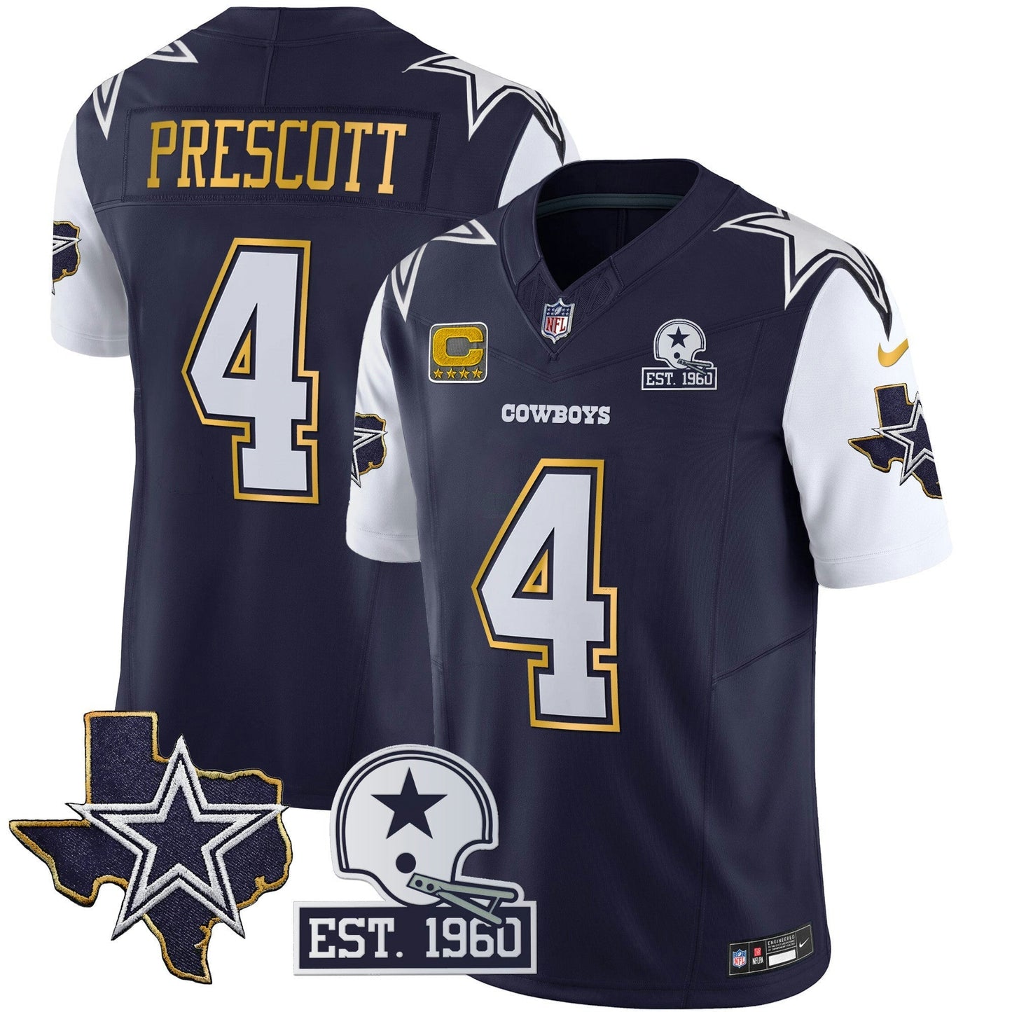 Camisa NFL Men’s Texas Patch Dourada Trim Vapor Jersey
