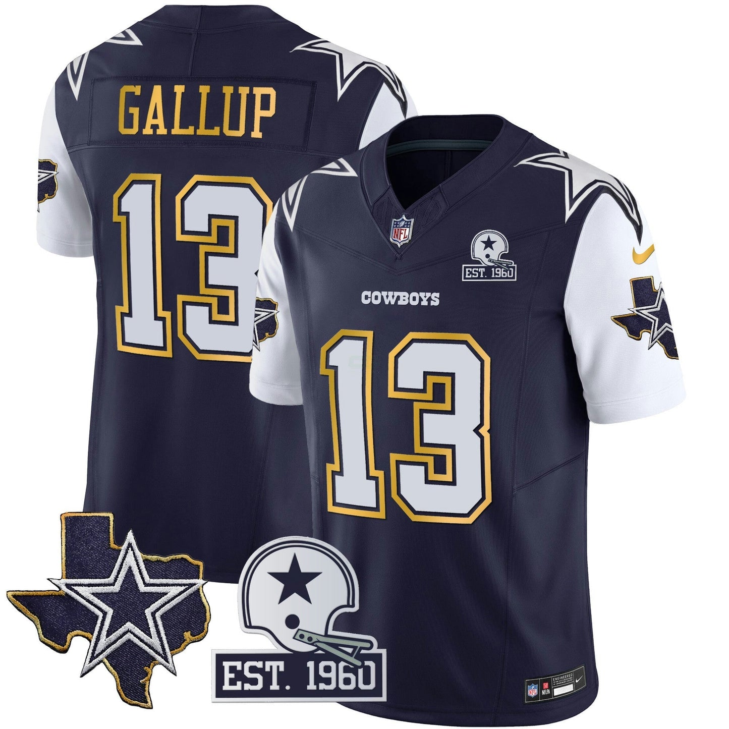 Camisa NFL Men’s Texas Patch Dourada Trim Vapor Jersey