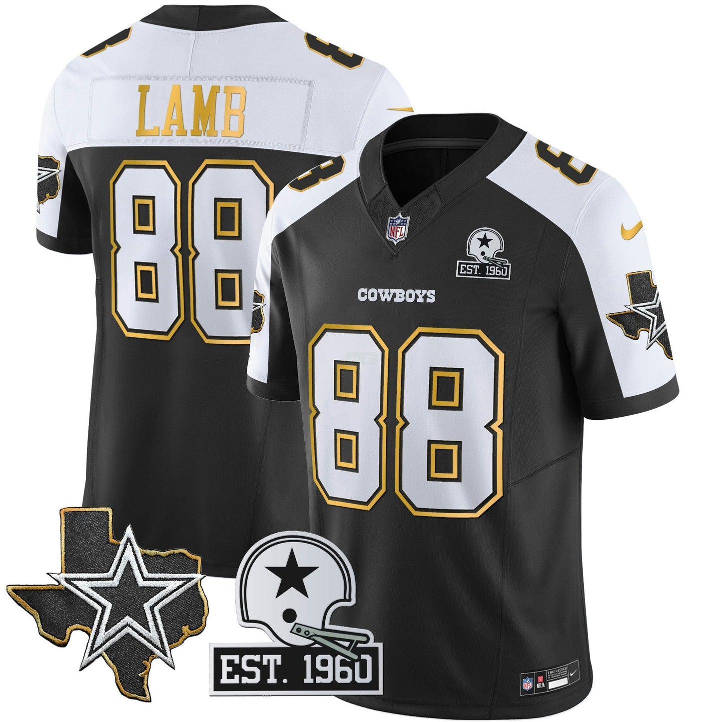 Camisa NFL Men’s Texas Patch Dourada Trim Vapor Jersey