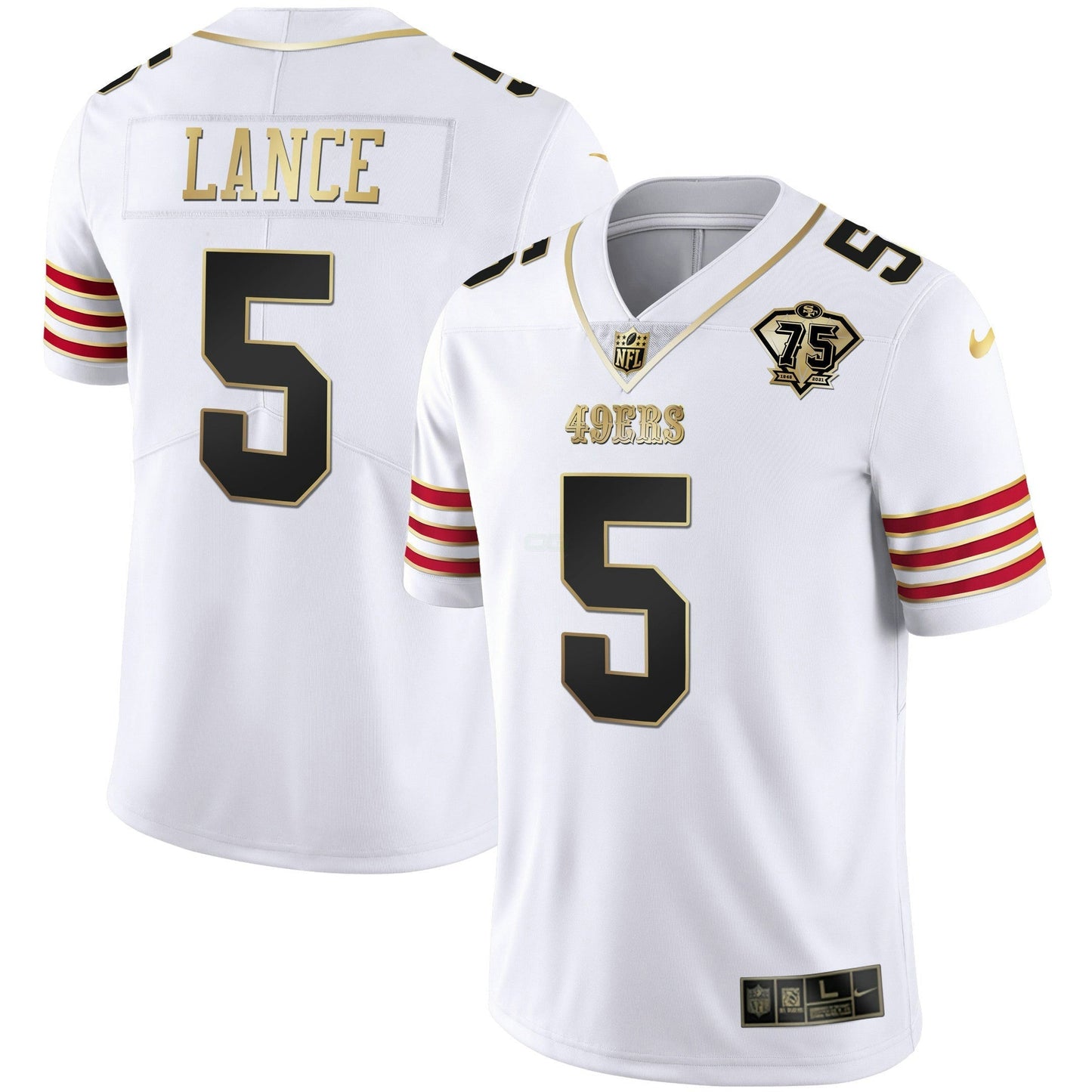 Camisa NFL Men’s Trey Lance 75th Anniversary Patch Dourada & Split