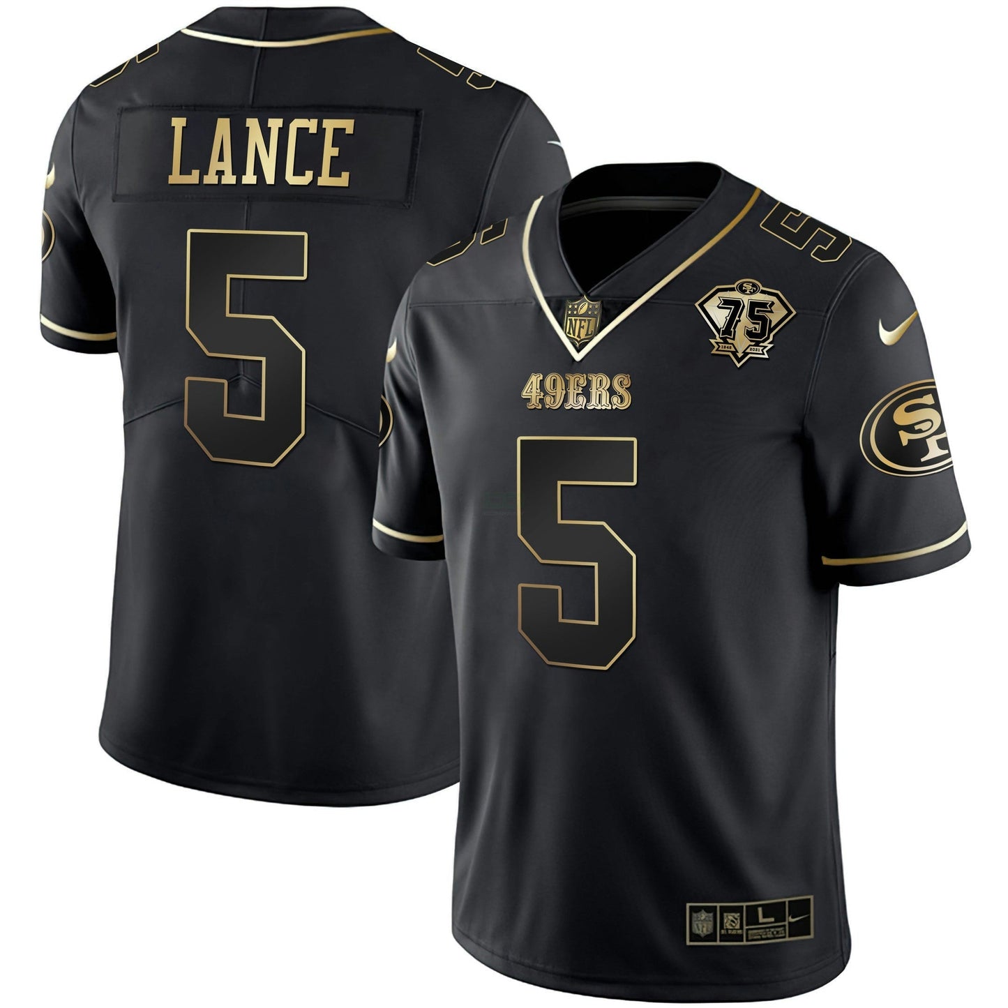 Camisa NFL Men’s Trey Lance 75th Anniversary Patch Dourada & Split