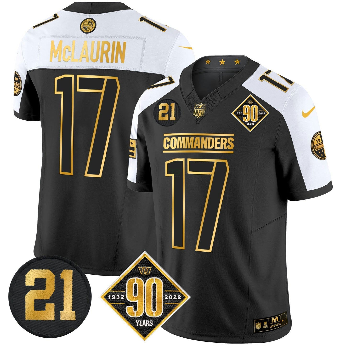 Camisa NFL Men’s Washington 90th & Sean Taylor Patch Dourada Vapor Limited Jersey