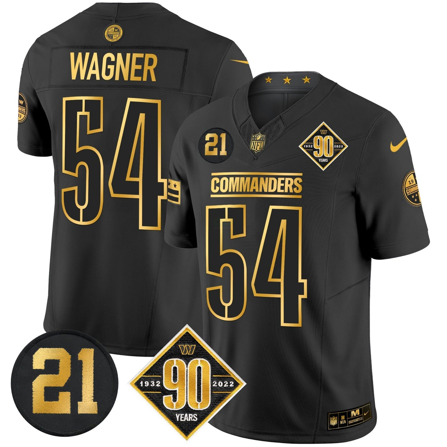 Camisa NFL Men’s Washington 90th & Sean Taylor Patch Dourada Vapor Limited Jersey