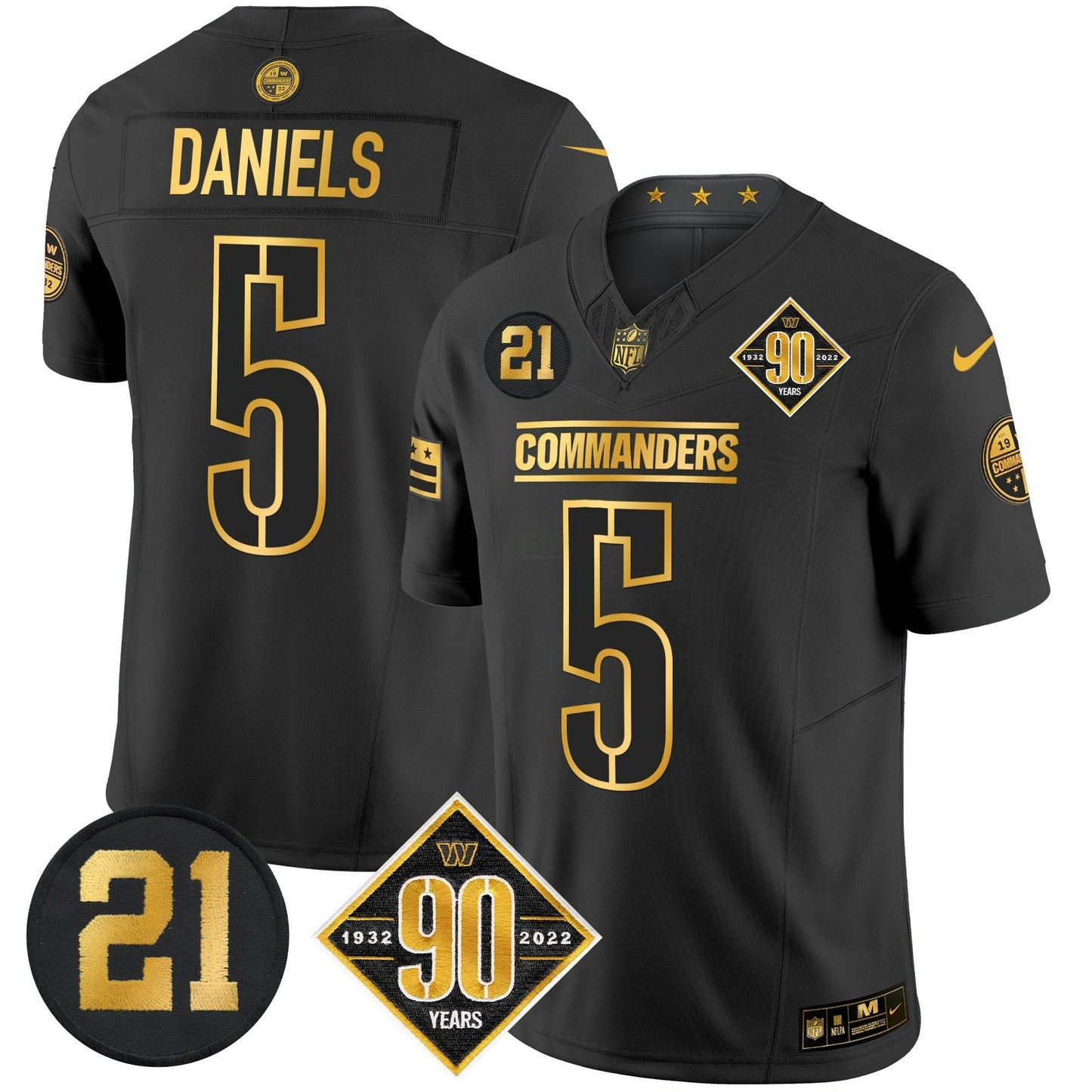 Camisa NFL Men’s Washington 90th & Sean Taylor Patch Dourada Vapor Limited Jersey