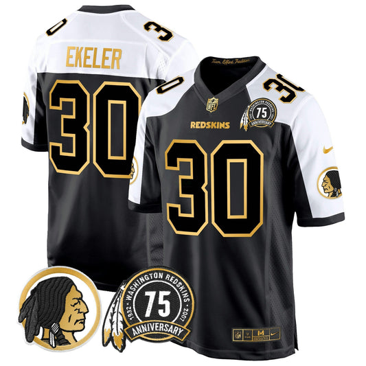 Camisa NFL Washington Commanders Men’s Washington Redskins 75th Patch Throwback Dourada Game Jersey
