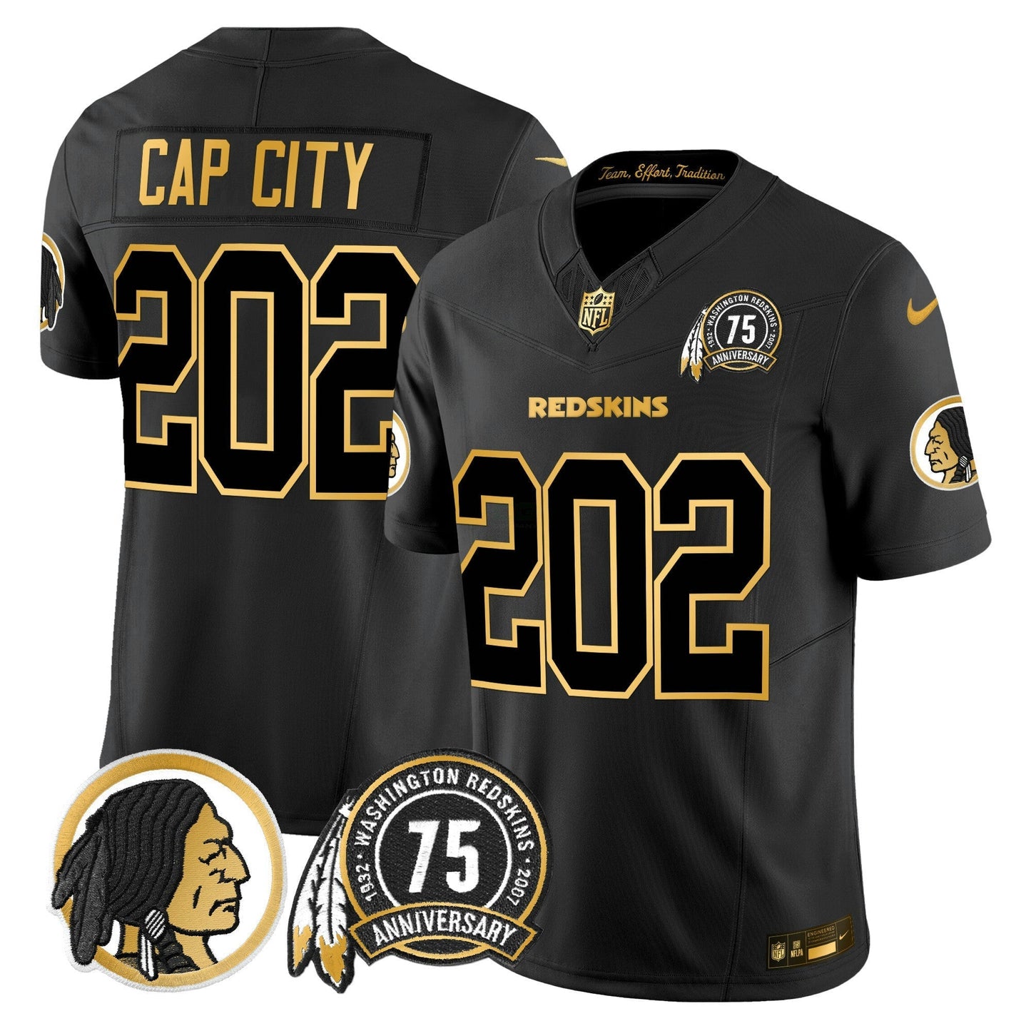 Camisa NFL Washington Commanders Men’s Washington Redskins 75th Patch Throwback Dourada Vapor Limited Jersey