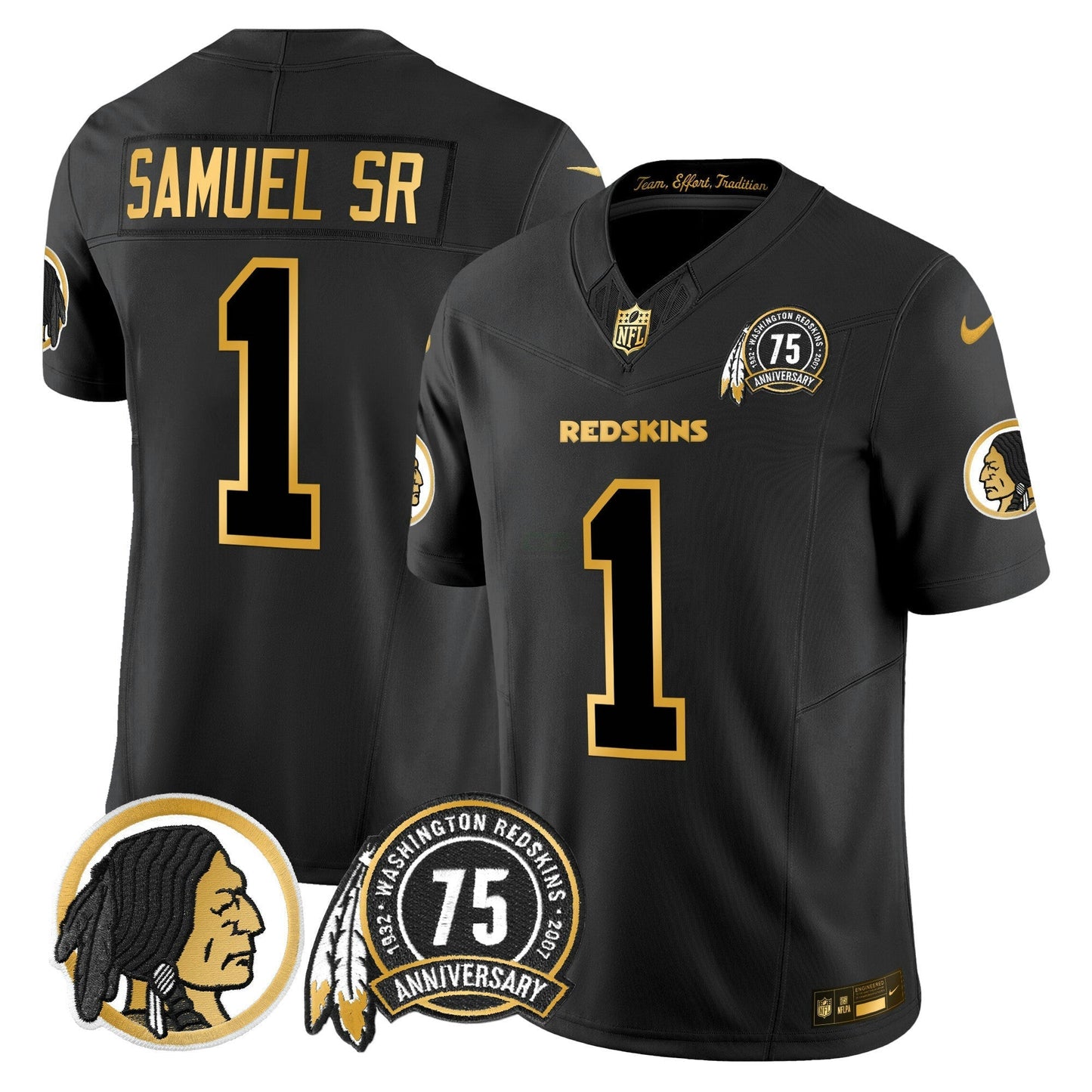 Camisa NFL Washington Commanders Men’s Washington Redskins 75th Patch Throwback Dourada Vapor Limited Jersey