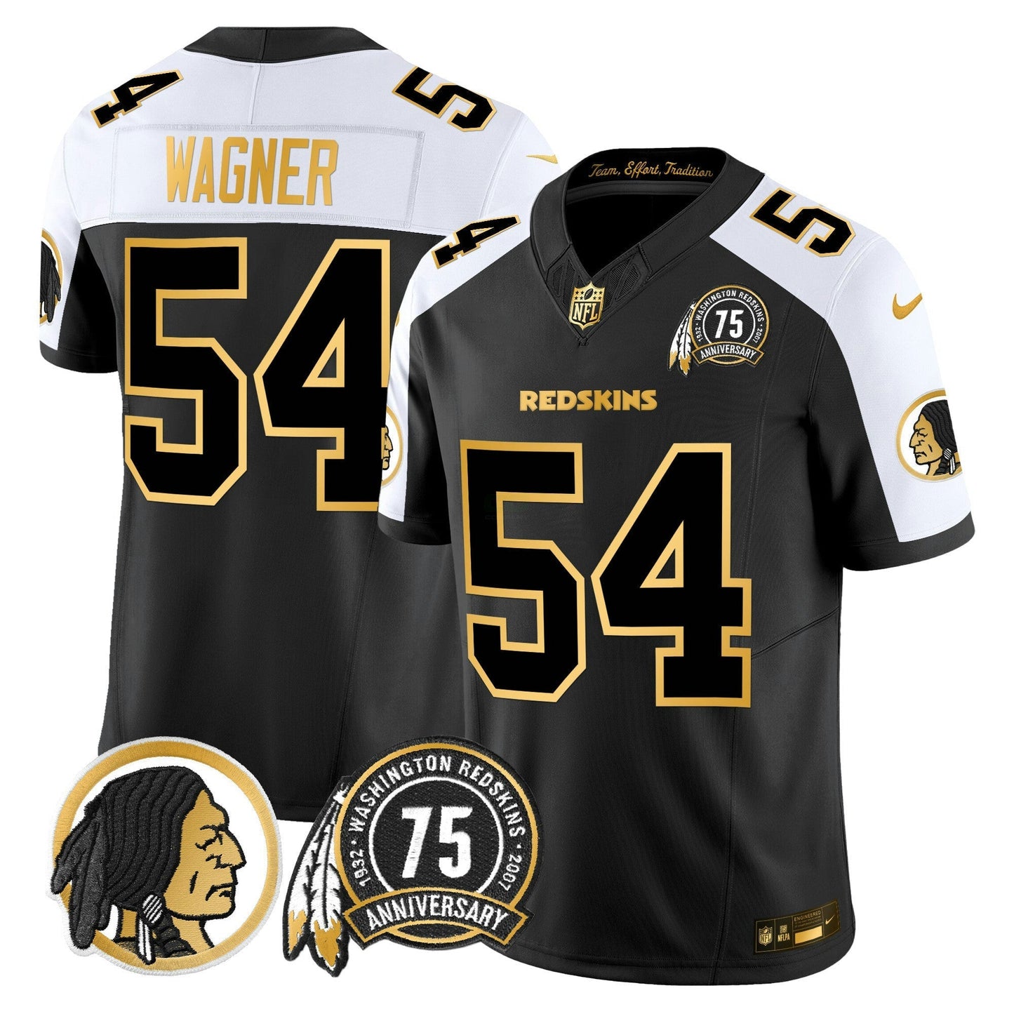Camisa NFL Washington Commanders Men’s Washington Redskins 75th Patch Throwback Dourada Vapor Limited Jersey