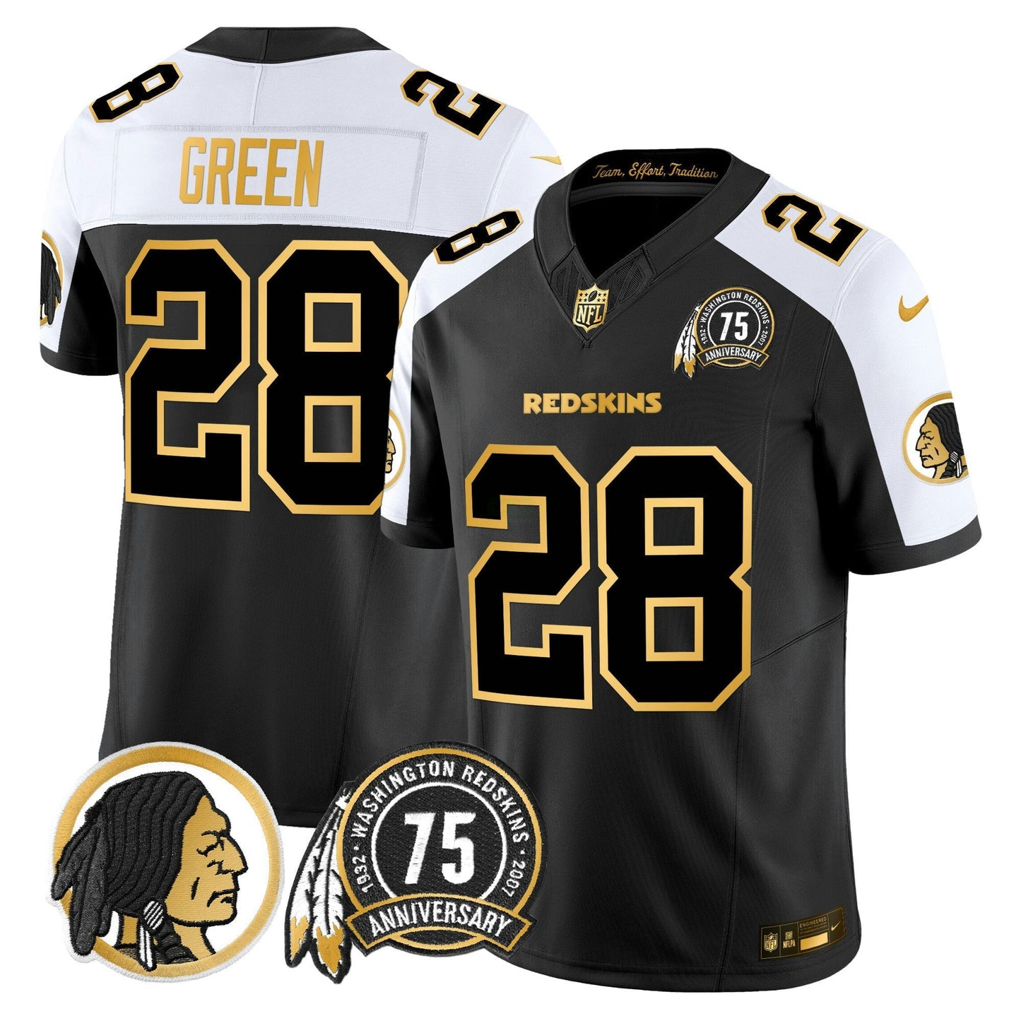 Camisa NFL Washington Commanders Men’s Washington Redskins 75th Patch Throwback Dourada Vapor Limited Jersey