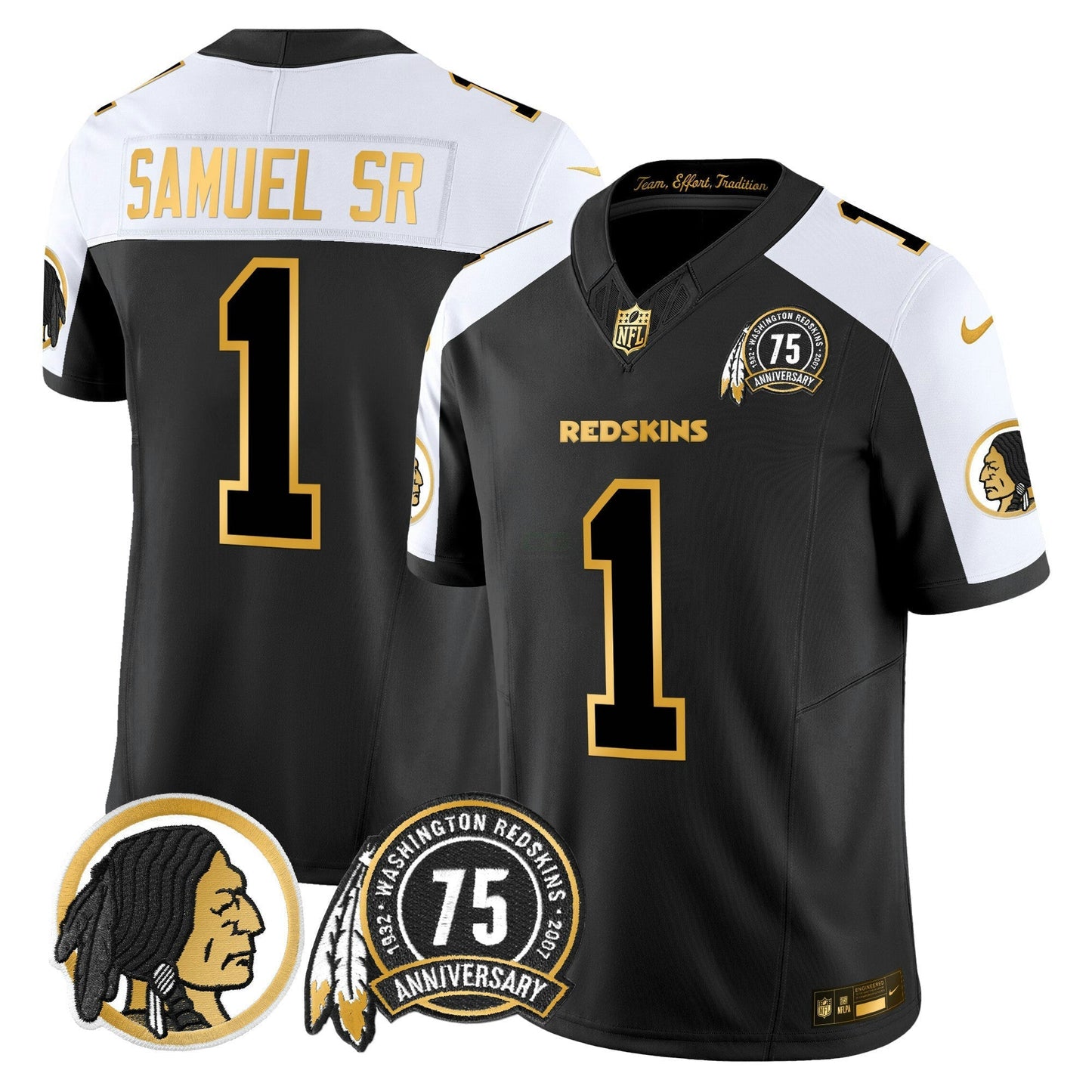 Camisa NFL Washington Commanders Men’s Washington Redskins 75th Patch Throwback Dourada Vapor Limited Jersey