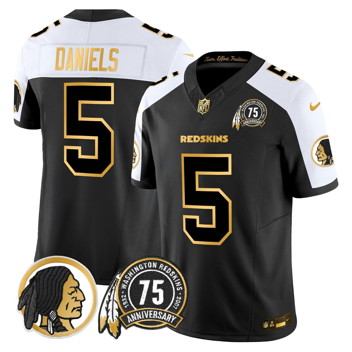 Camisa NFL Washington Commanders Men’s Washington Redskins 75th Patch Throwback Dourada Vapor Limited Jersey