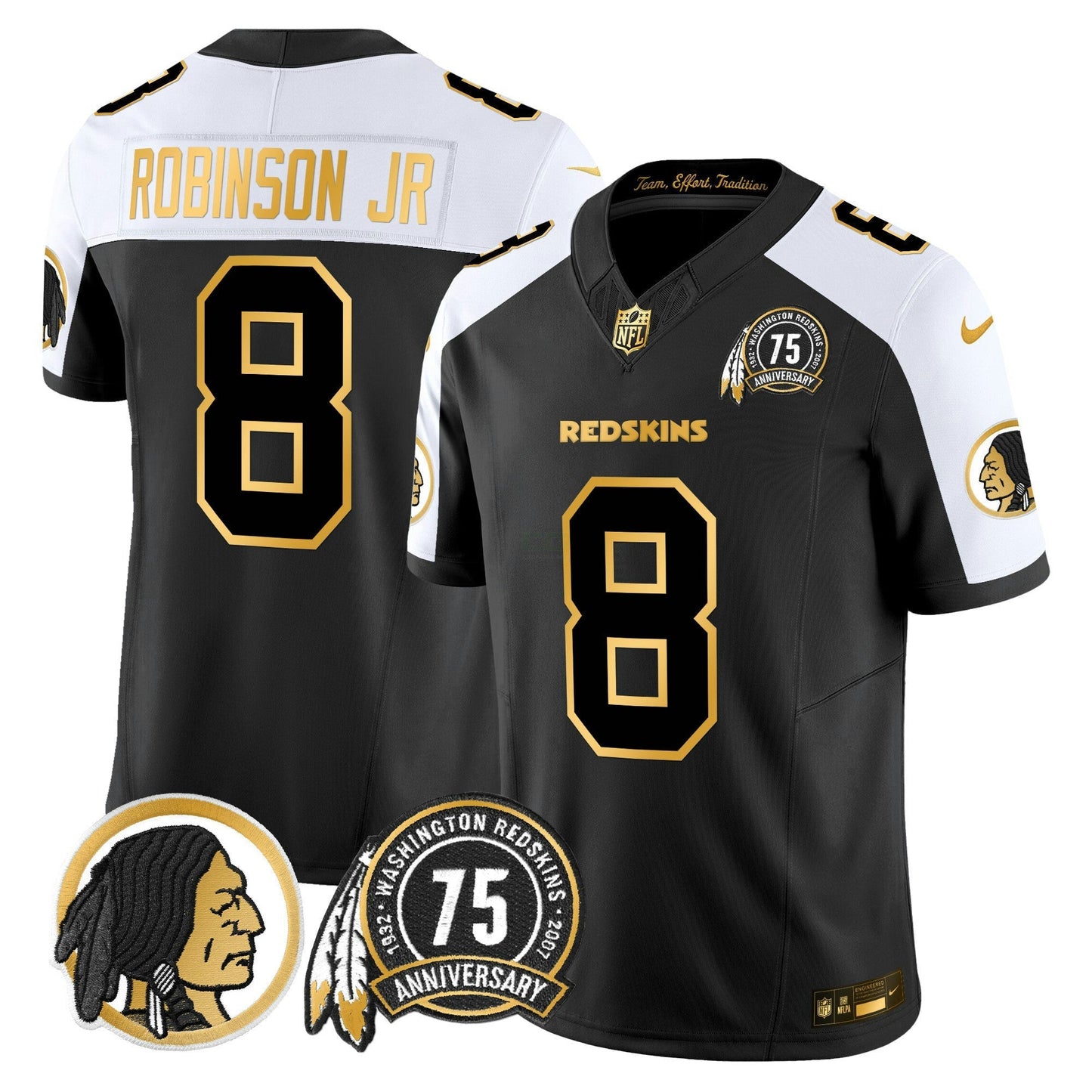 Camisa NFL Washington Commanders Men’s Washington Redskins 75th Patch Throwback Dourada Vapor Limited Jersey