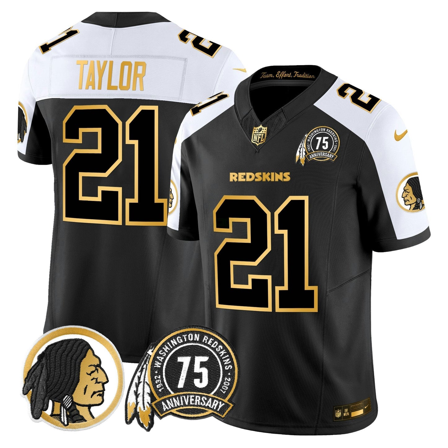 Camisa NFL Washington Commanders Men’s Washington Redskins 75th Patch Throwback Dourada Vapor Limited Jersey
