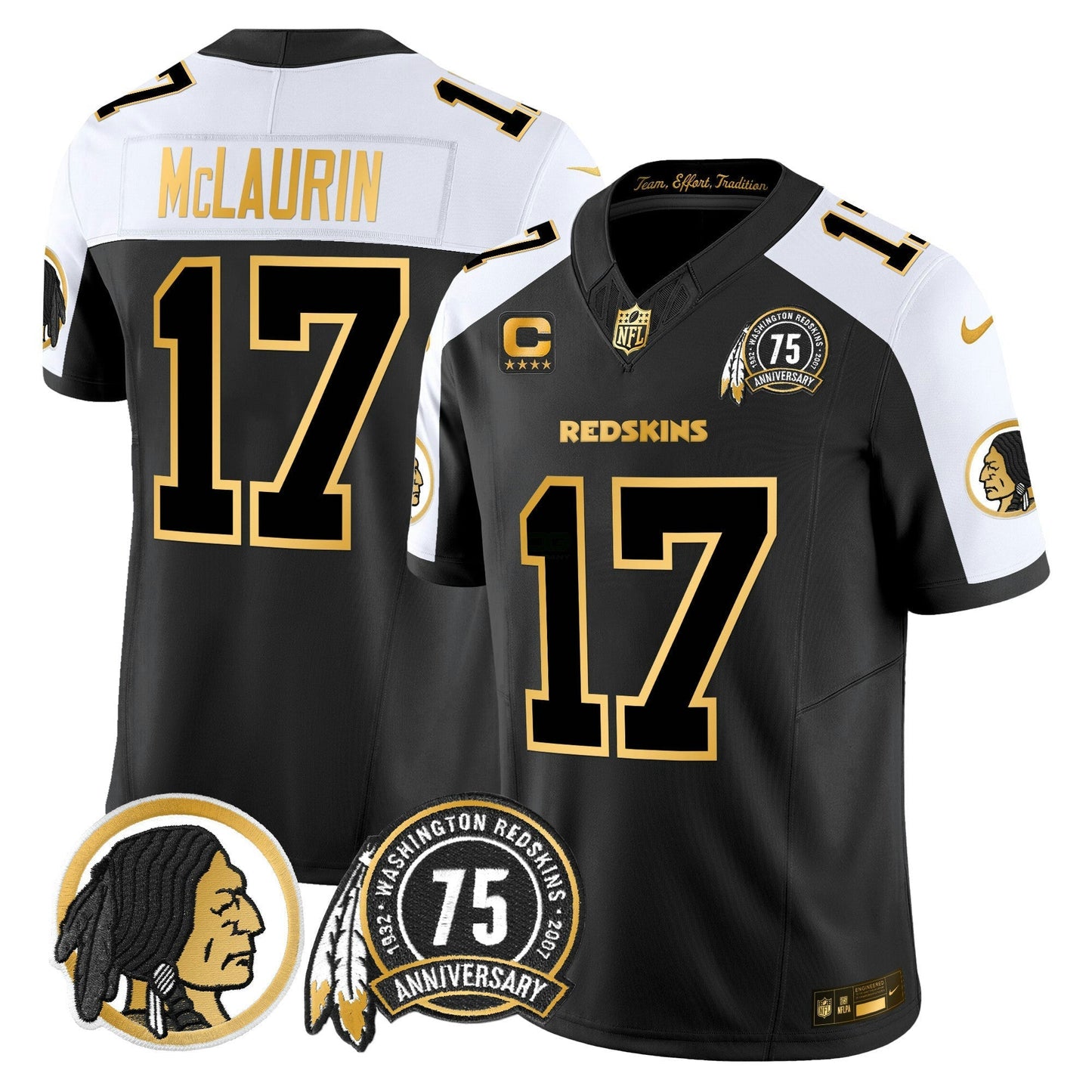Camisa NFL Washington Commanders Men’s Washington Redskins 75th Patch Throwback Dourada Vapor Limited Jersey