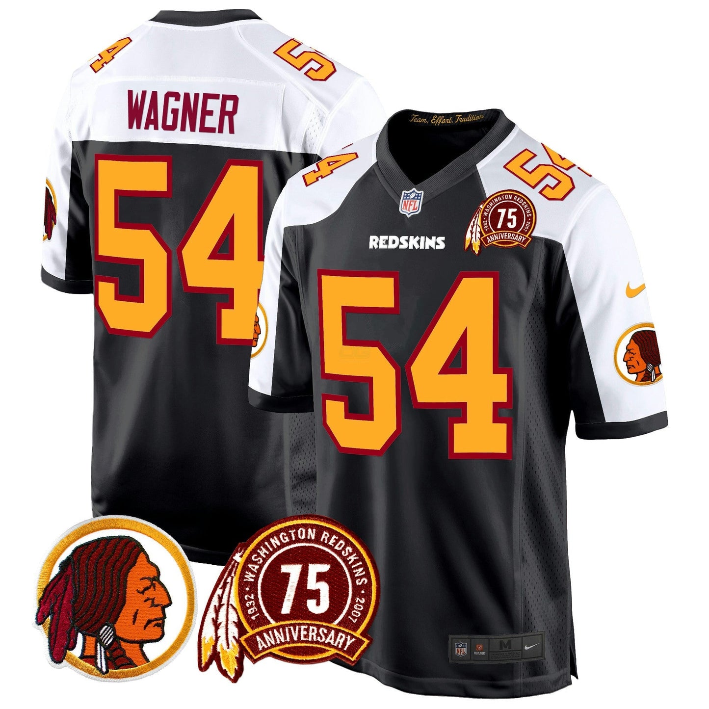 Camisa NFL Washington Commanders Men’s Washington Redskins 75th Patch Throwback Game Jersey