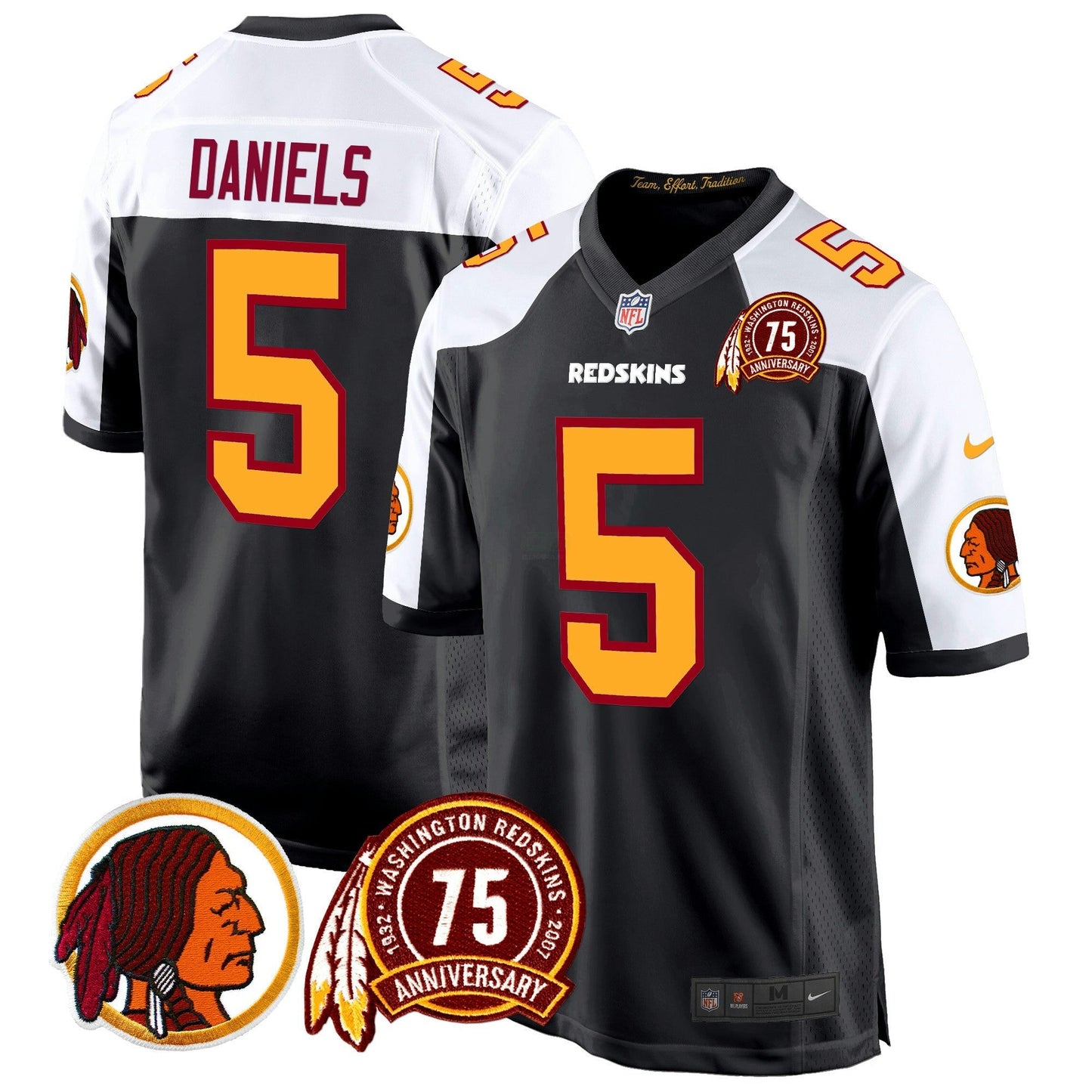 Camisa NFL Washington Commanders Men’s Washington Redskins 75th Patch Throwback Game Jersey