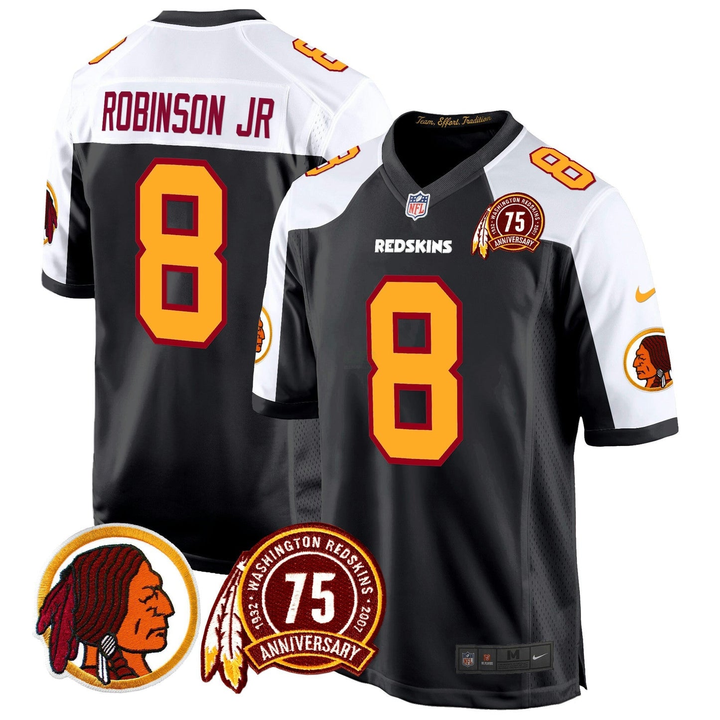 Camisa NFL Washington Commanders Men’s Washington Redskins 75th Patch Throwback Game Jersey