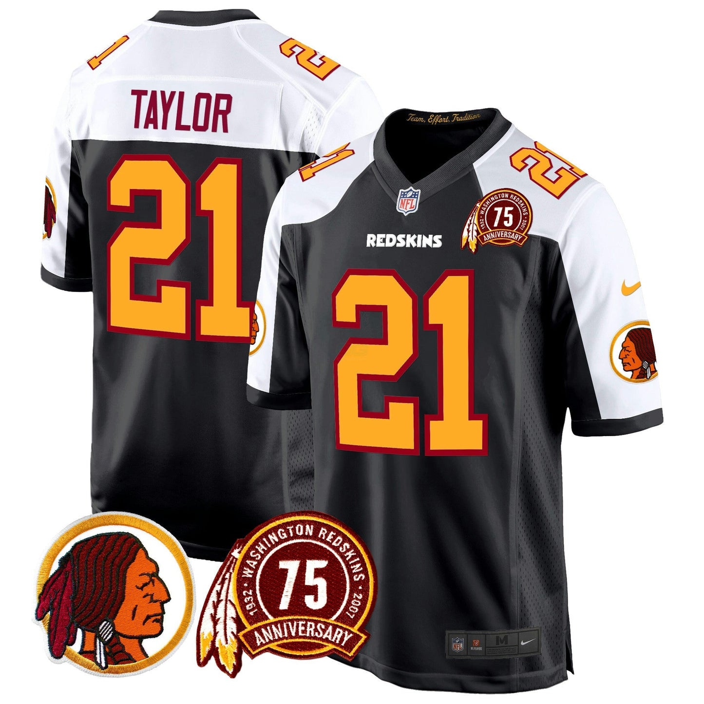 Camisa NFL Washington Commanders Men’s Washington Redskins 75th Patch Throwback Game Jersey
