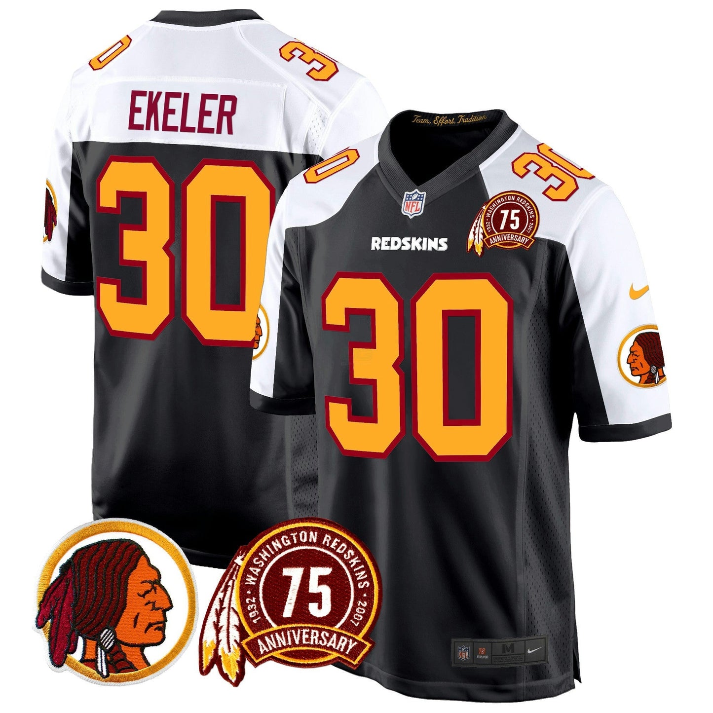 Camisa NFL Washington Commanders Men’s Washington Redskins 75th Patch Throwback Game Jersey