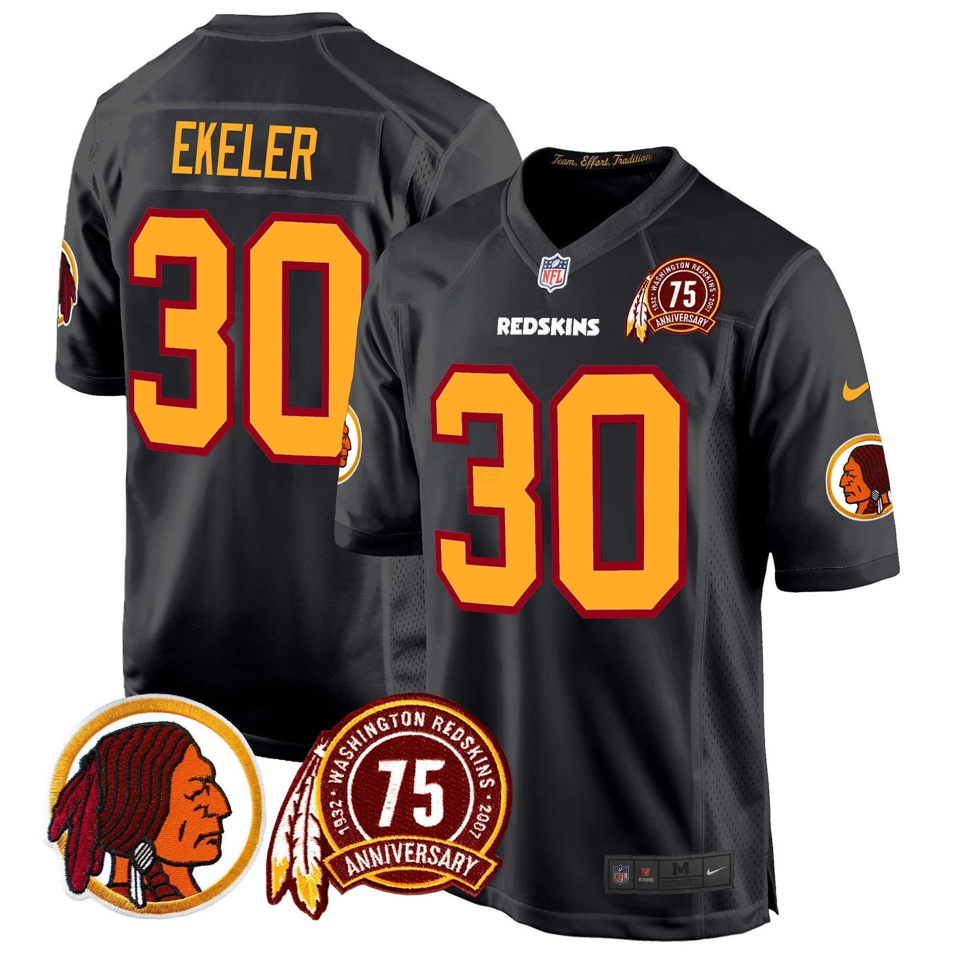 Camisa NFL Washington Commanders Men’s Washington Redskins 75th Patch Throwback Game Jersey