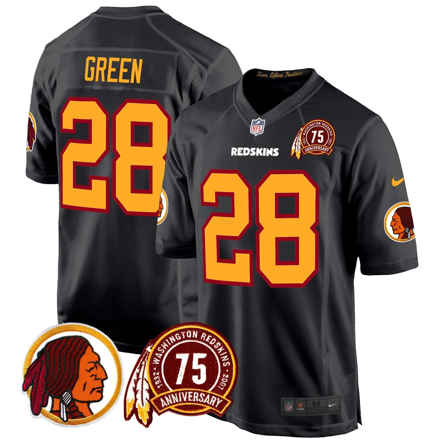 Camisa NFL Washington Commanders Men’s Washington Redskins 75th Patch Throwback Game Jersey