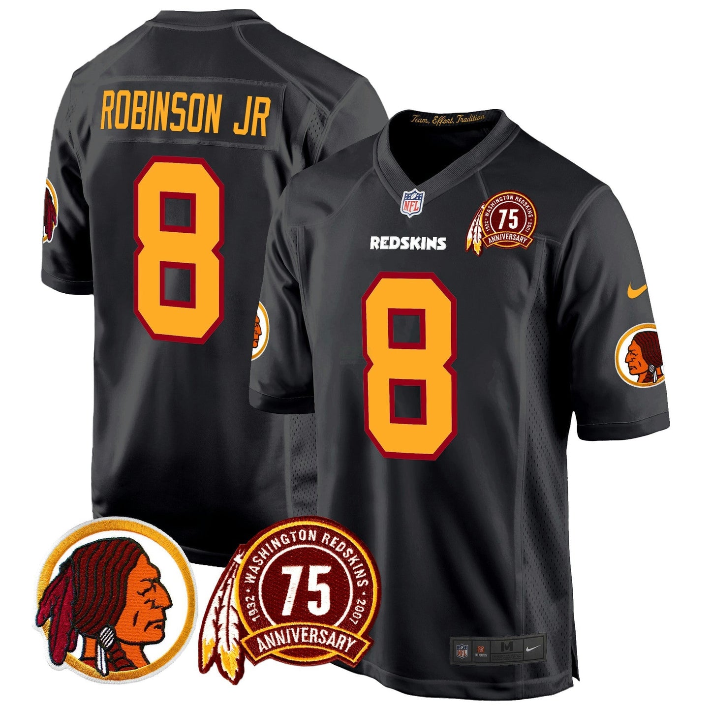 Camisa NFL Washington Commanders Men’s Washington Redskins 75th Patch Throwback Game Jersey