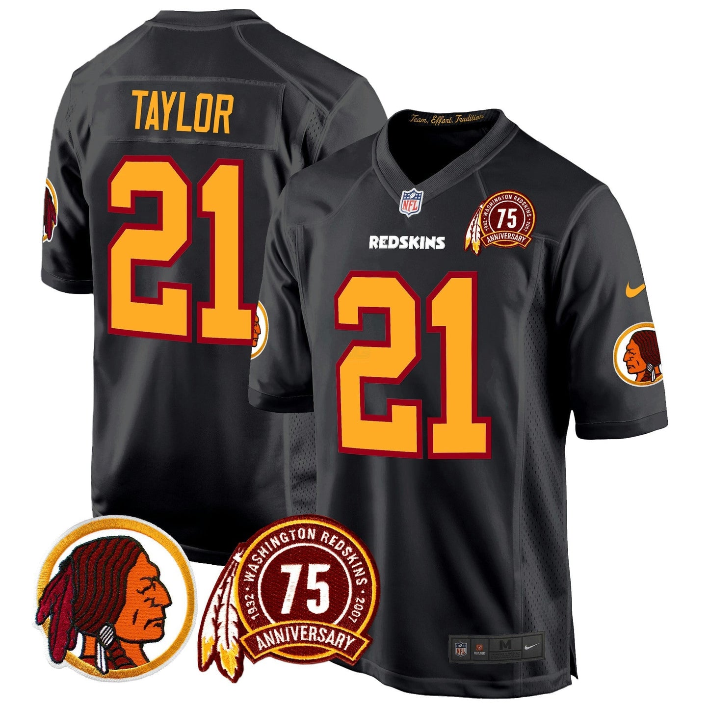 Camisa NFL Washington Commanders Men’s Washington Redskins 75th Patch Throwback Game Jersey