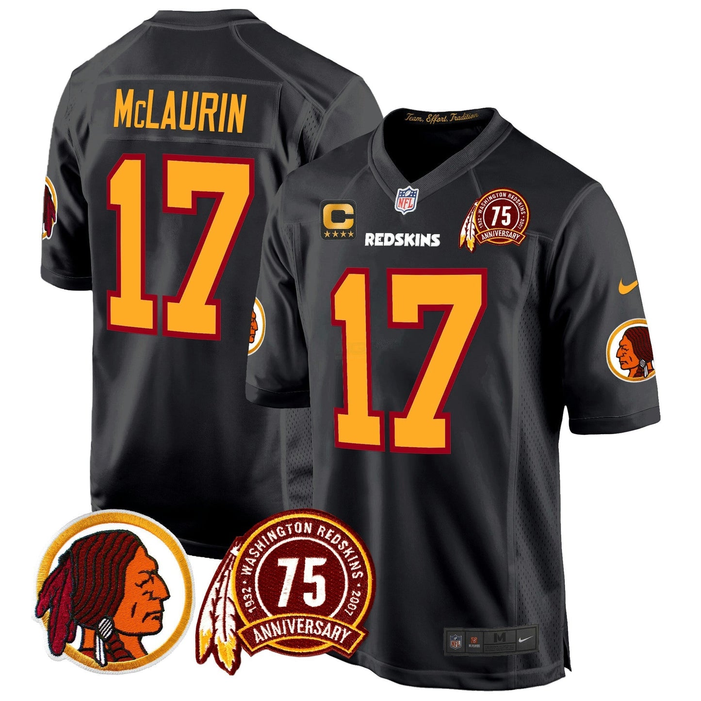 Camisa NFL Washington Commanders Men’s Washington Redskins 75th Patch Throwback Game Jersey