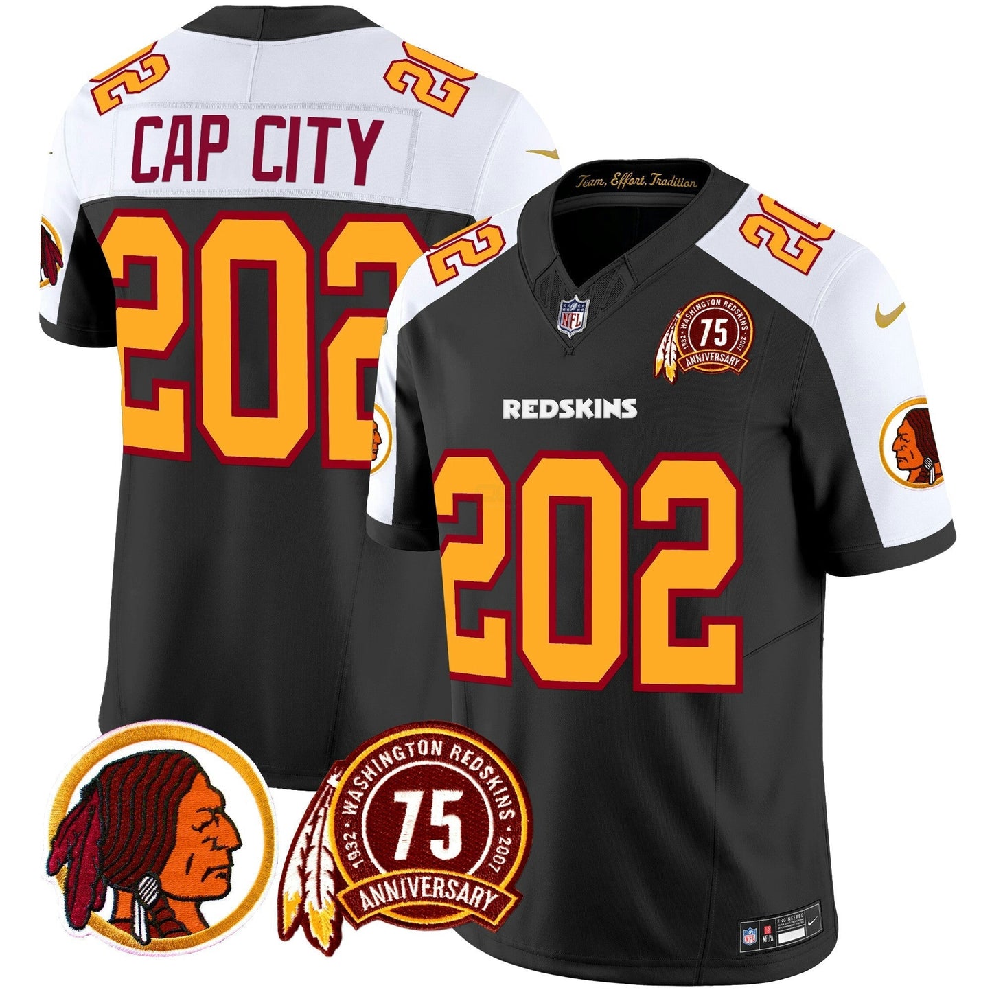 Camisa NFL Washington Commanders Men’s Washington Redskins 75th Patch Throwback Vapor Limited Jersey