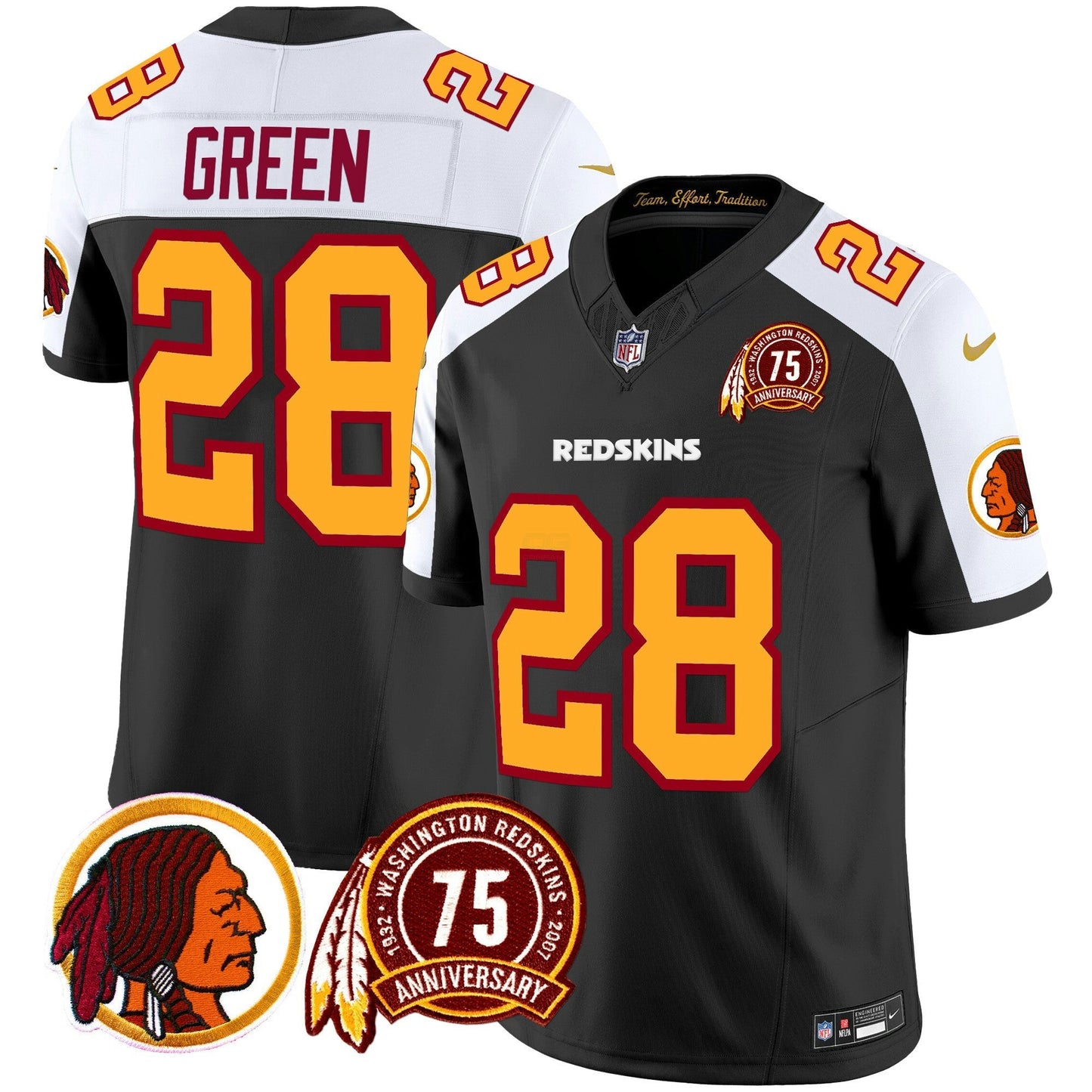 Camisa NFL Washington Commanders Men’s Washington Redskins 75th Patch Throwback Vapor Limited Jersey