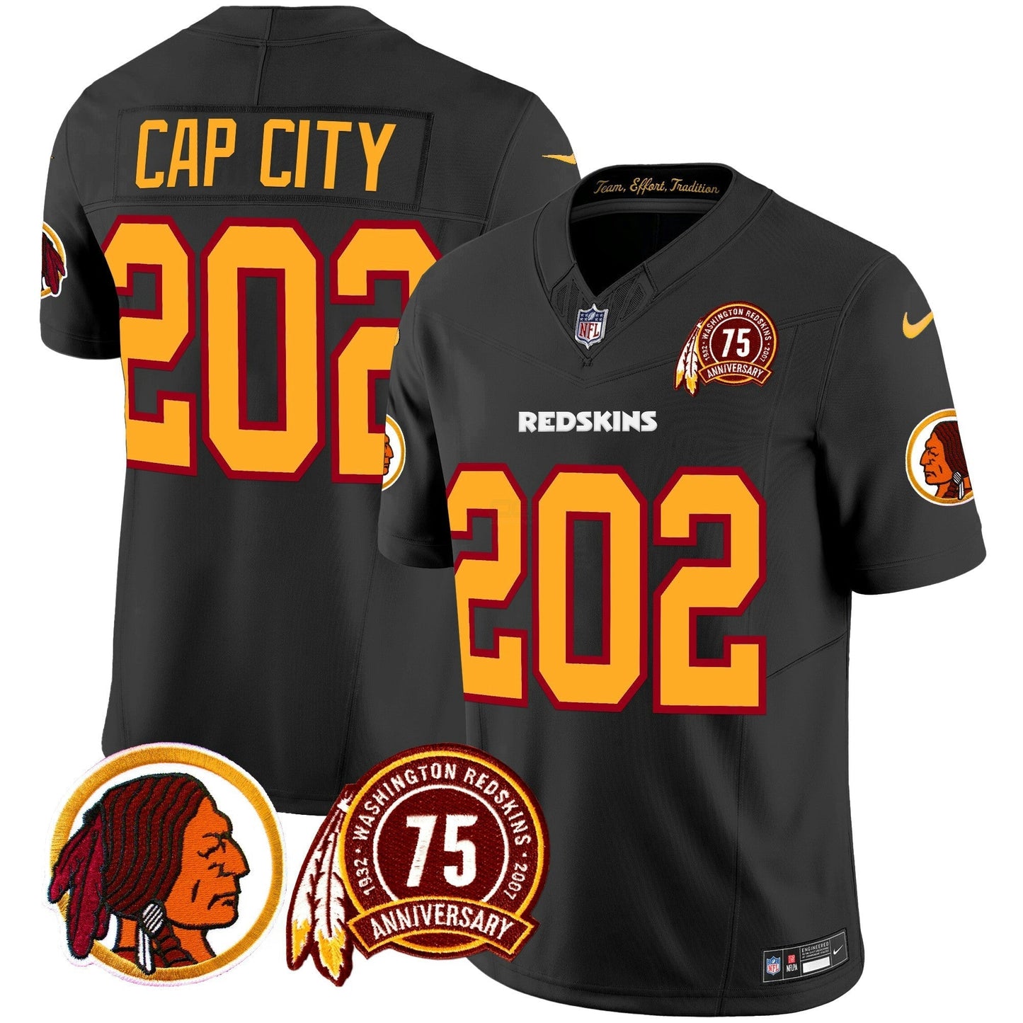 Camisa NFL Washington Commanders Men’s Washington Redskins 75th Patch Throwback Vapor Limited Jersey