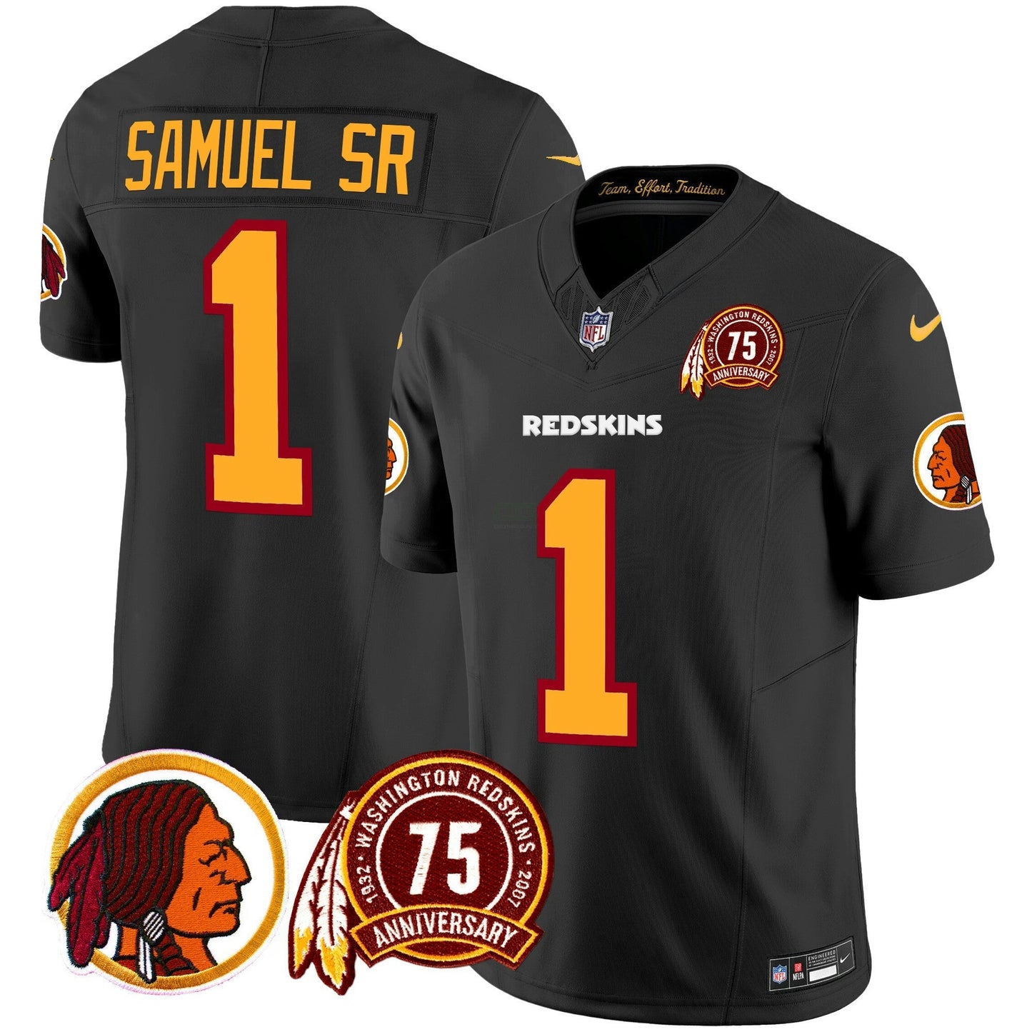 Camisa NFL Washington Commanders Men’s Washington Redskins 75th Patch Throwback Vapor Limited Jersey