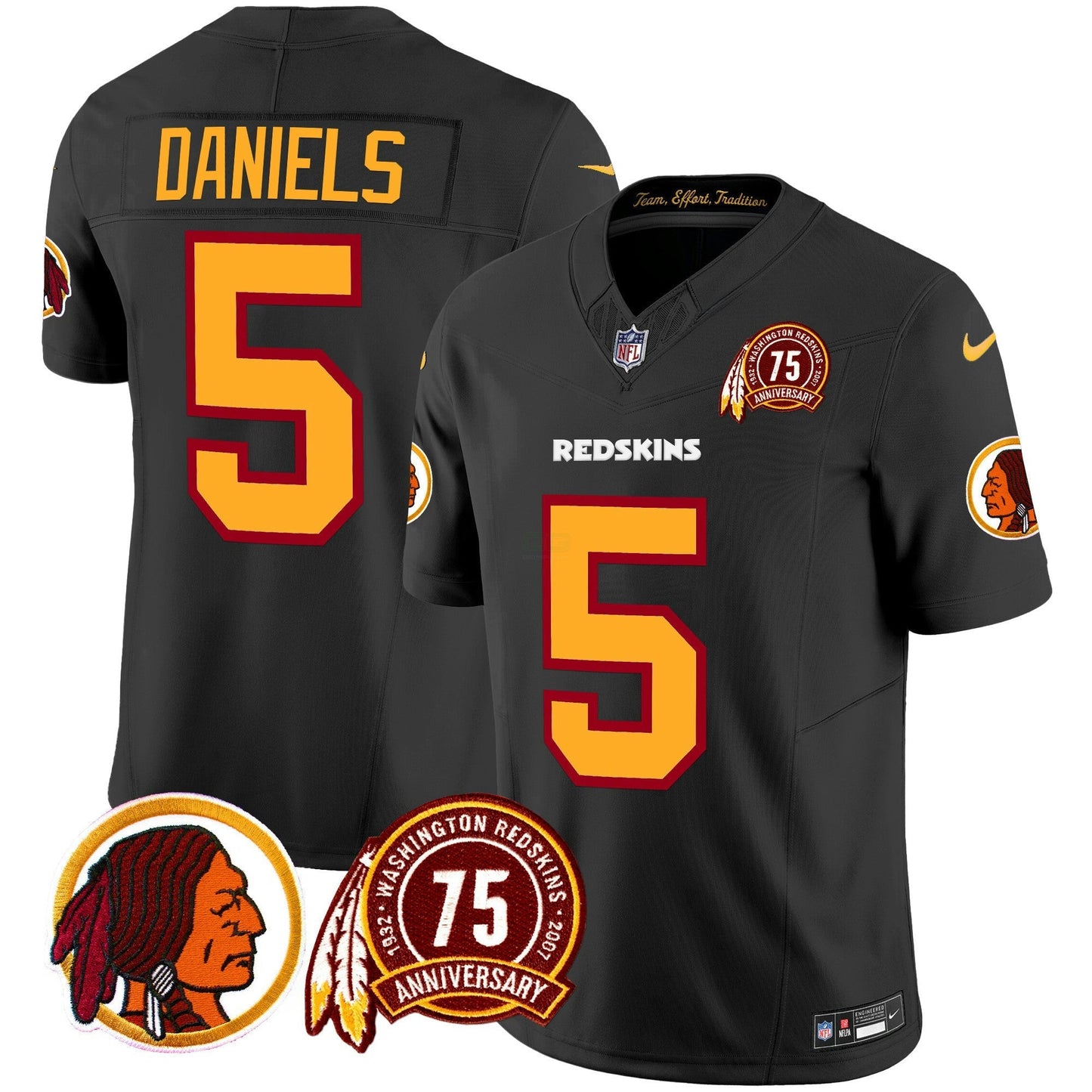 Camisa NFL Washington Commanders Men’s Washington Redskins 75th Patch Throwback Vapor Limited Jersey