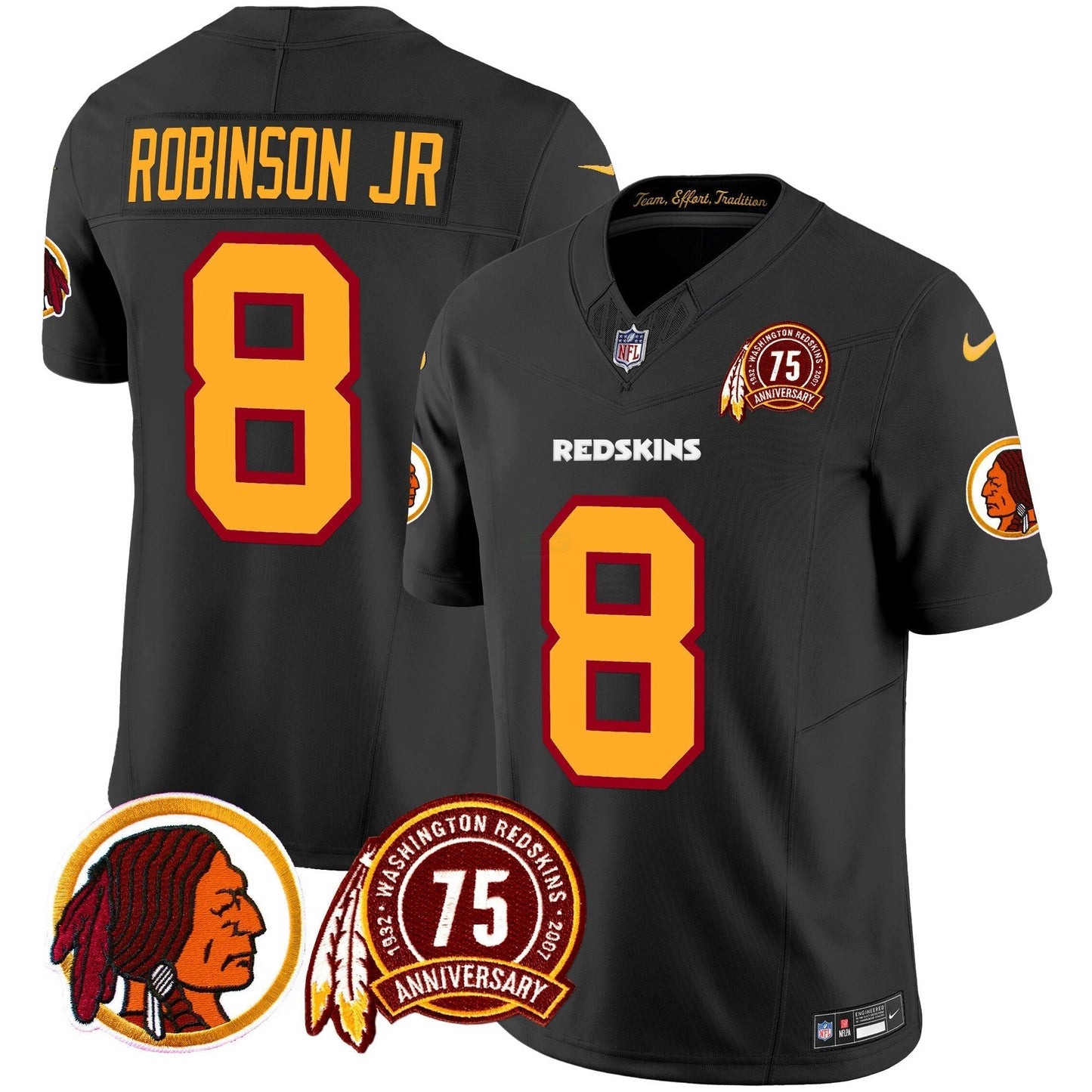 Camisa NFL Washington Commanders Men’s Washington Redskins 75th Patch Throwback Vapor Limited Jersey