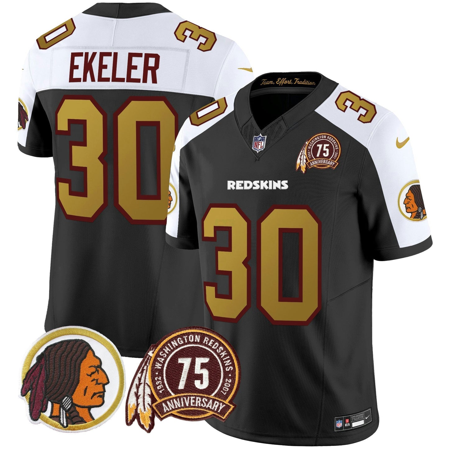 Camisa NFL Washington Commanders Men’s Washington Redskins 75th Patch Throwback Vapor Limited Jersey V2