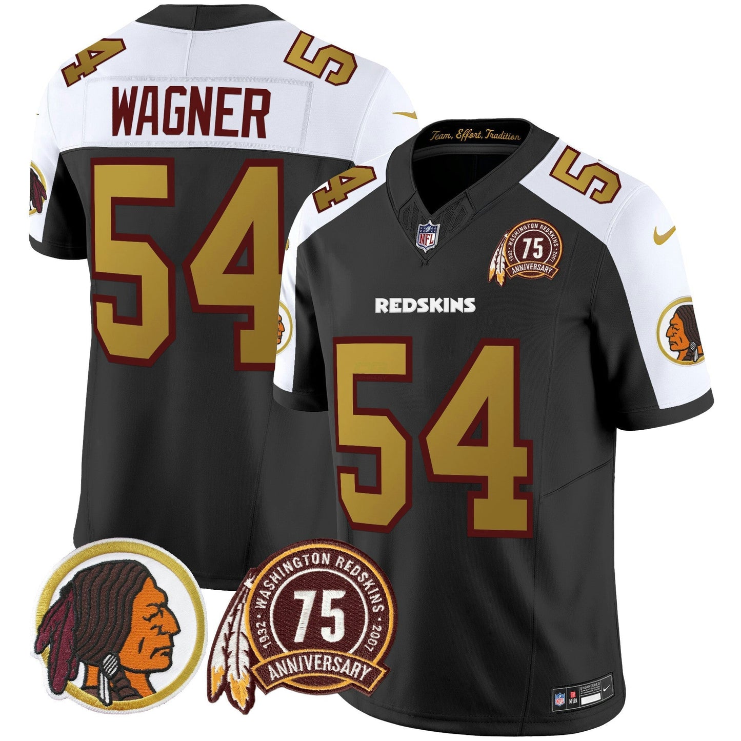 Camisa NFL Washington Commanders Men’s Washington Redskins 75th Patch Throwback Vapor Limited Jersey V2