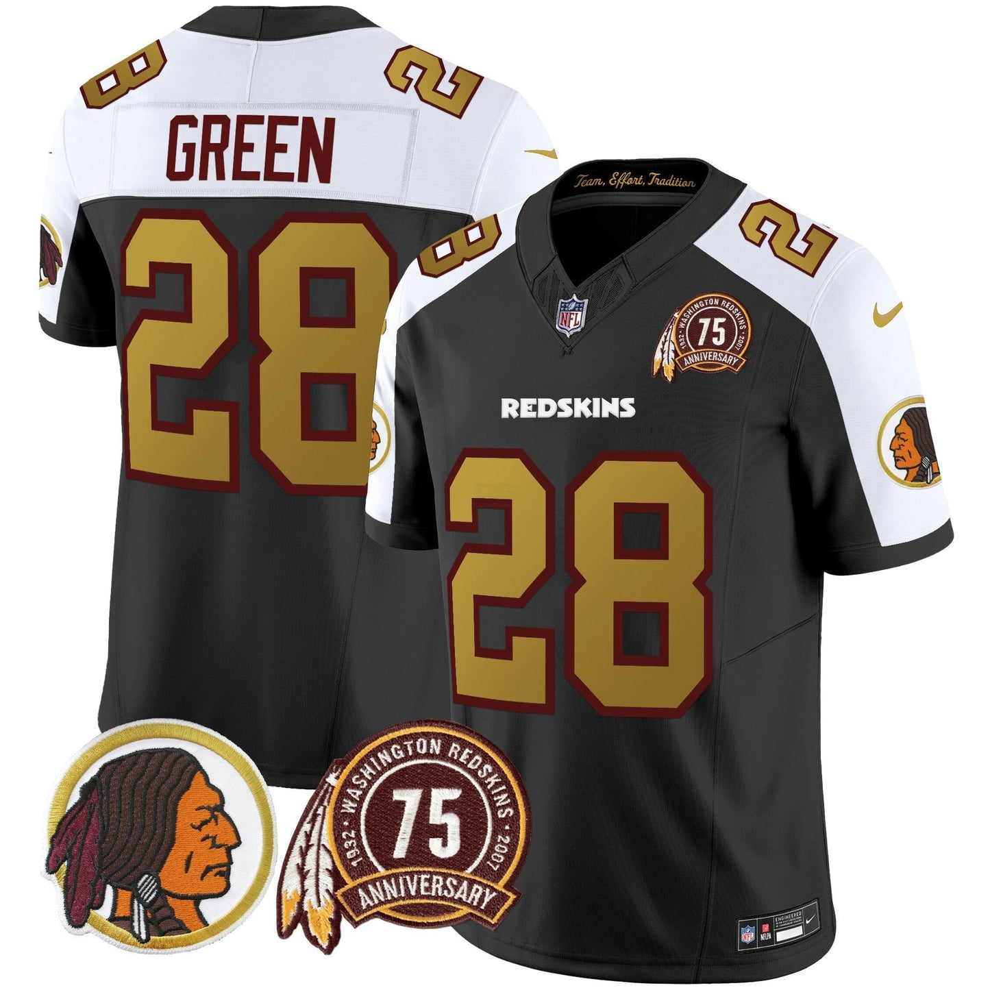 Camisa NFL Washington Commanders Men’s Washington Redskins 75th Patch Throwback Vapor Limited Jersey V2
