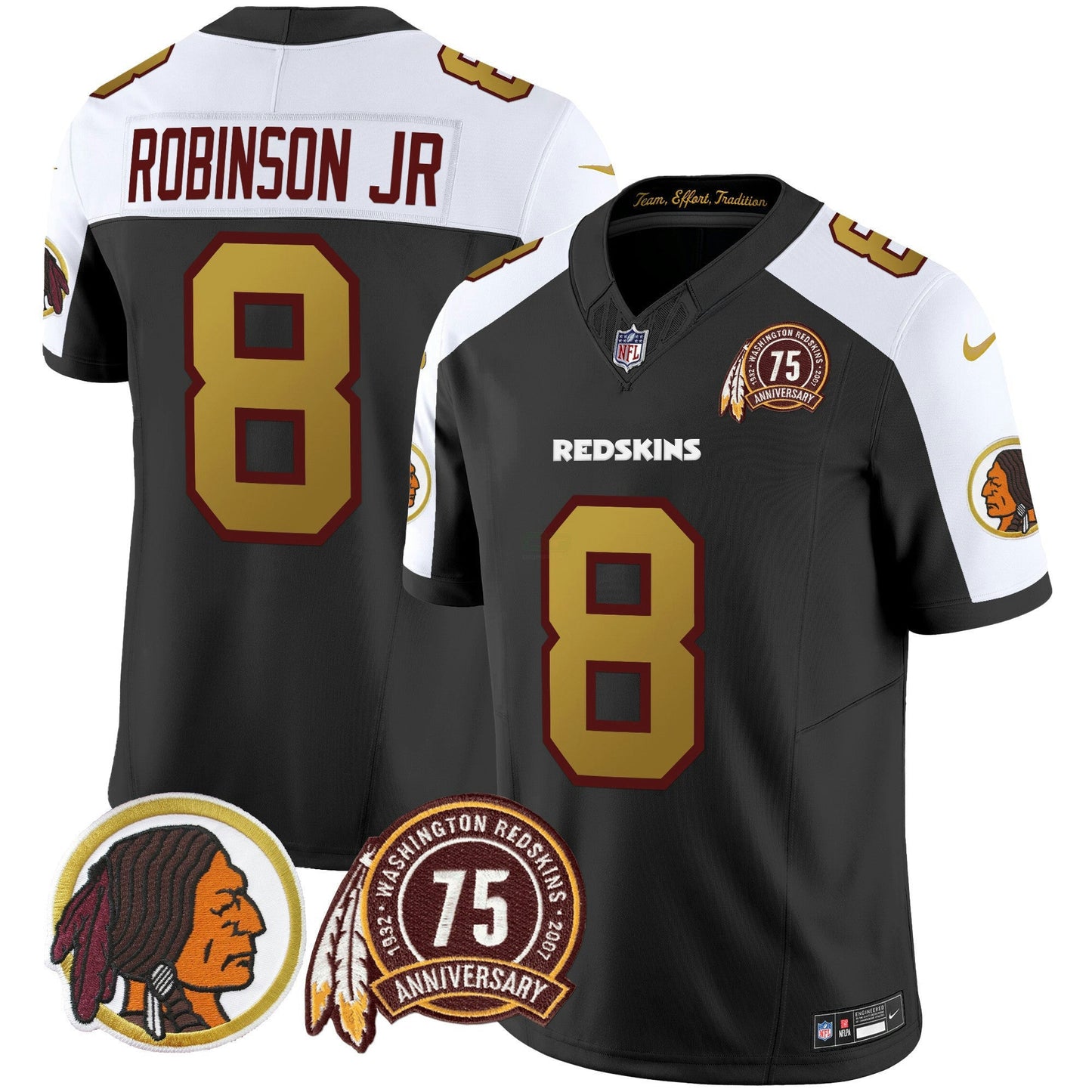 Camisa NFL Washington Commanders Men’s Washington Redskins 75th Patch Throwback Vapor Limited Jersey V2