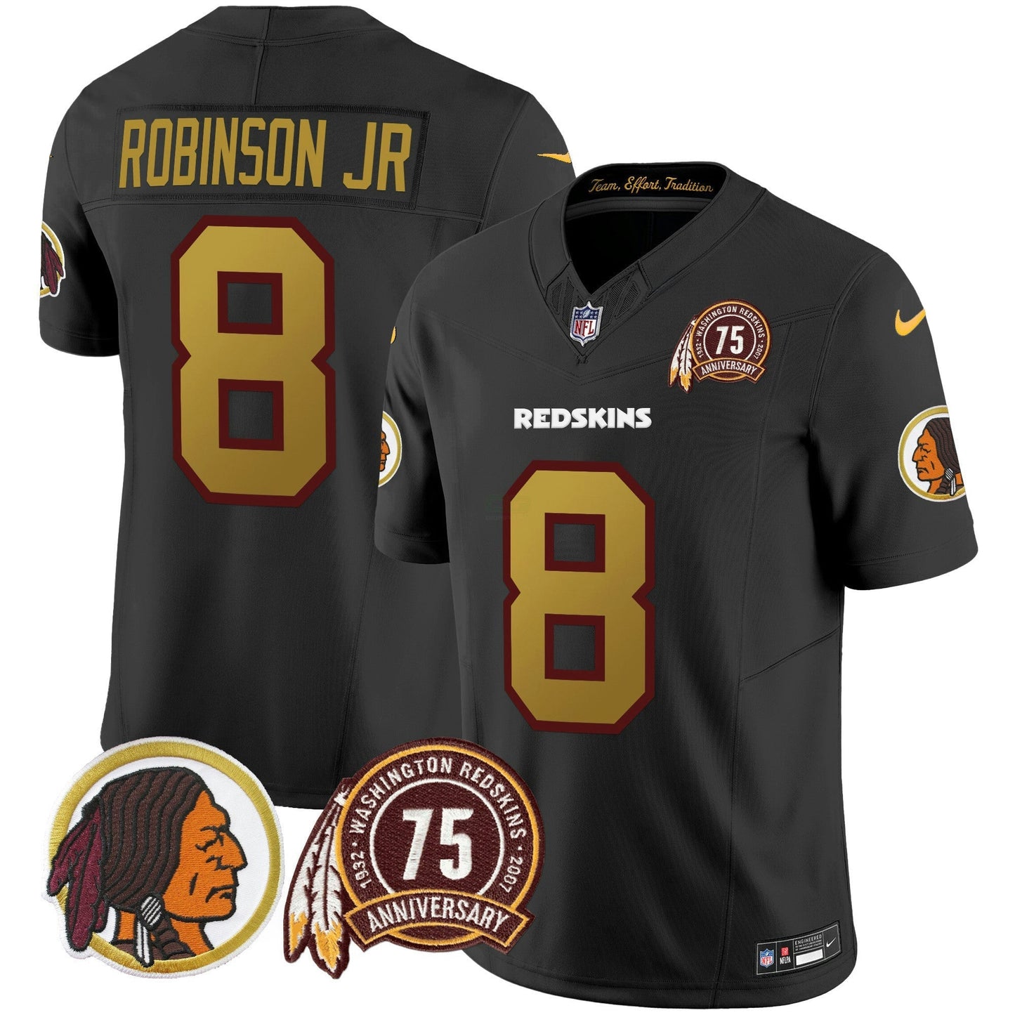 Camisa NFL Washington Commanders Men’s Washington Redskins 75th Patch Throwback Vapor Limited Jersey V2